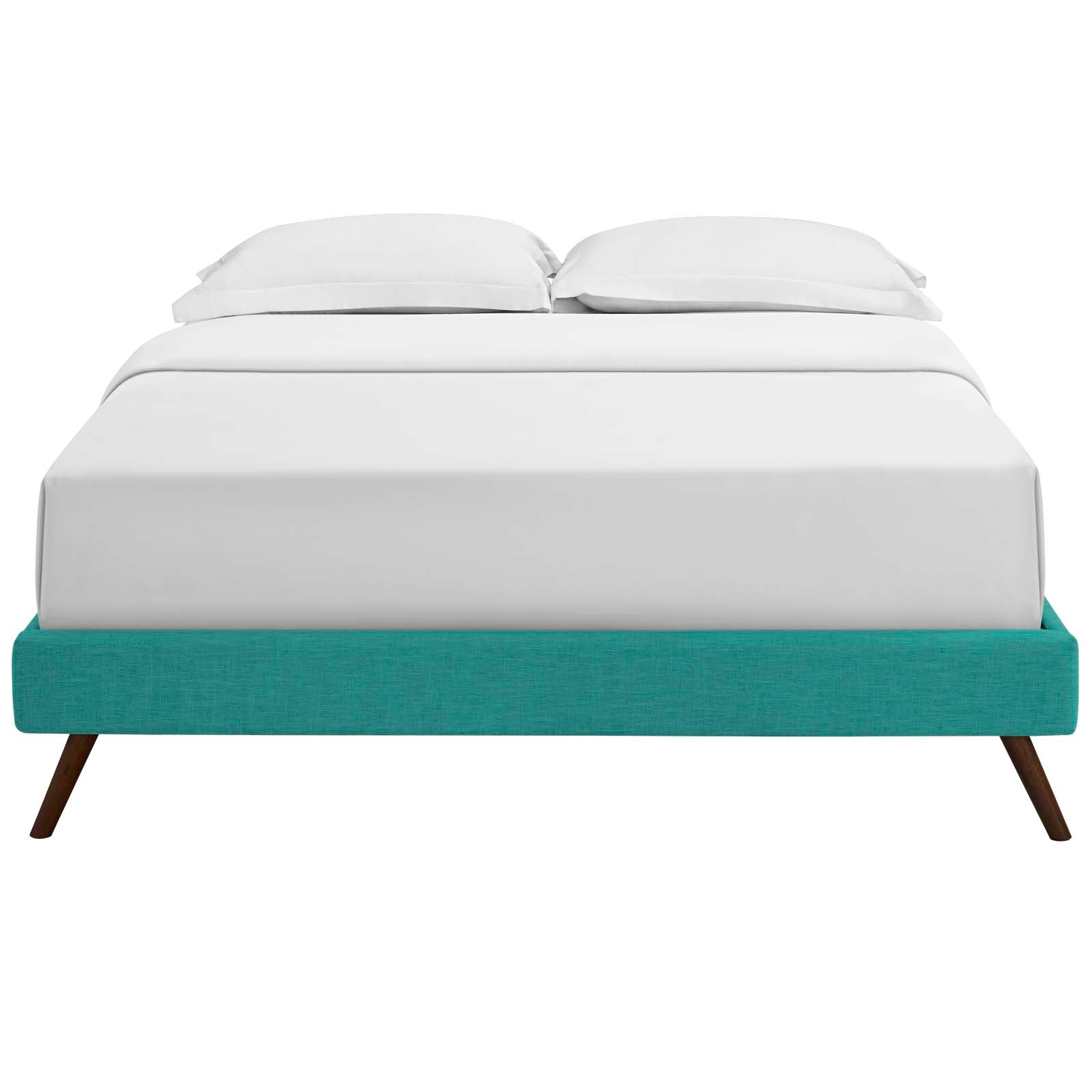 Loryn Teal King Fabric Bed Frame with Round Splayed Legs