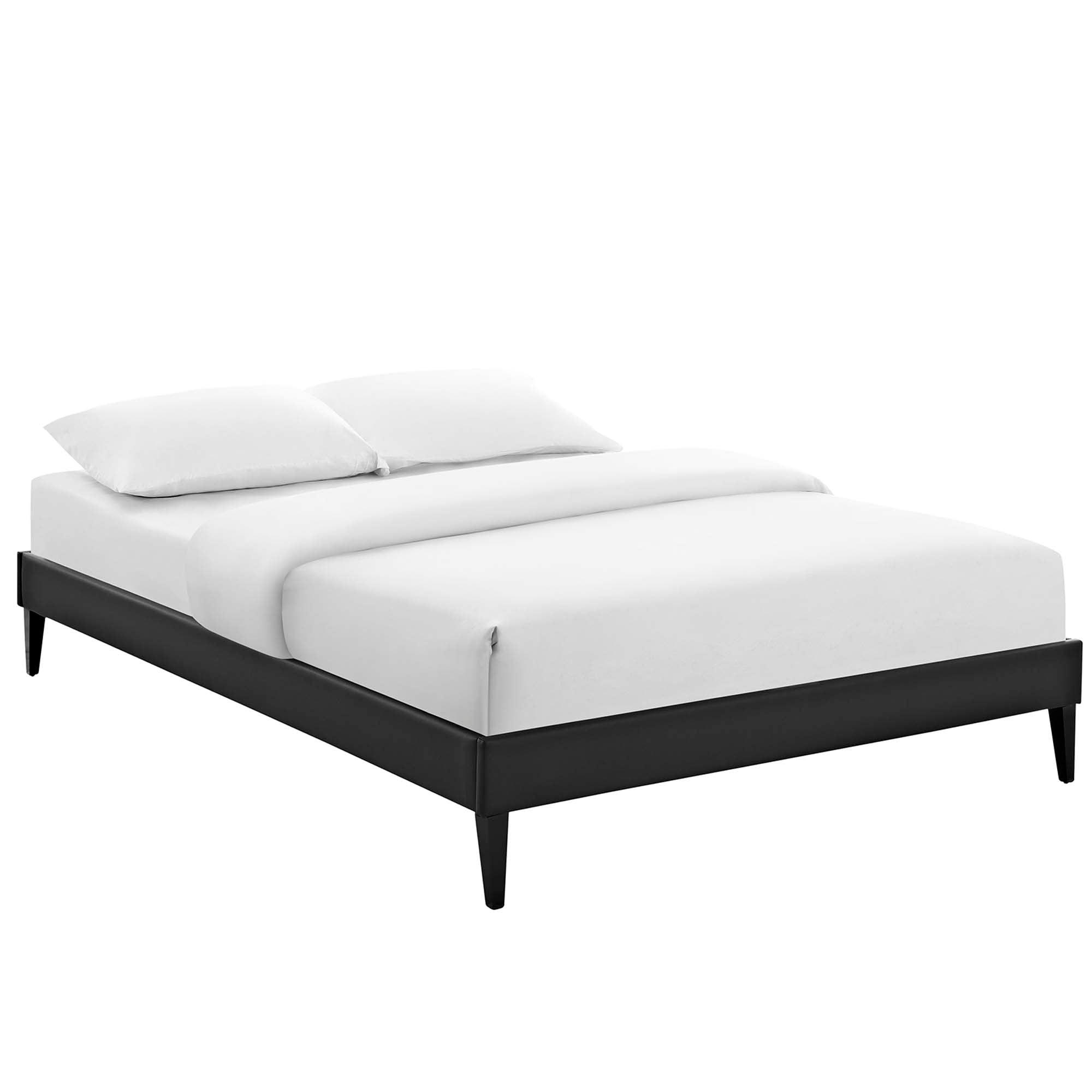 Tessie Black Full Vinyl Bed Frame with Squared Tapered Legs