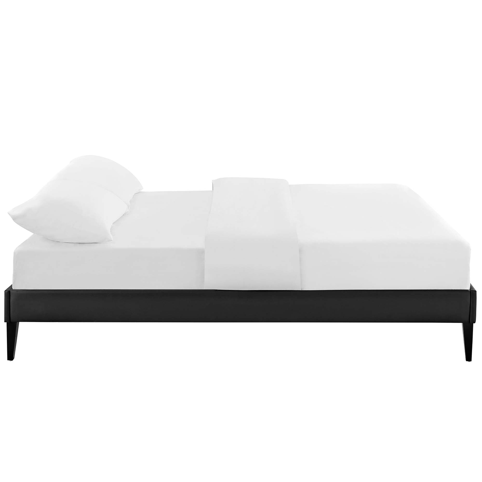 Tessie Black Full Vinyl Bed Frame with Squared Tapered Legs