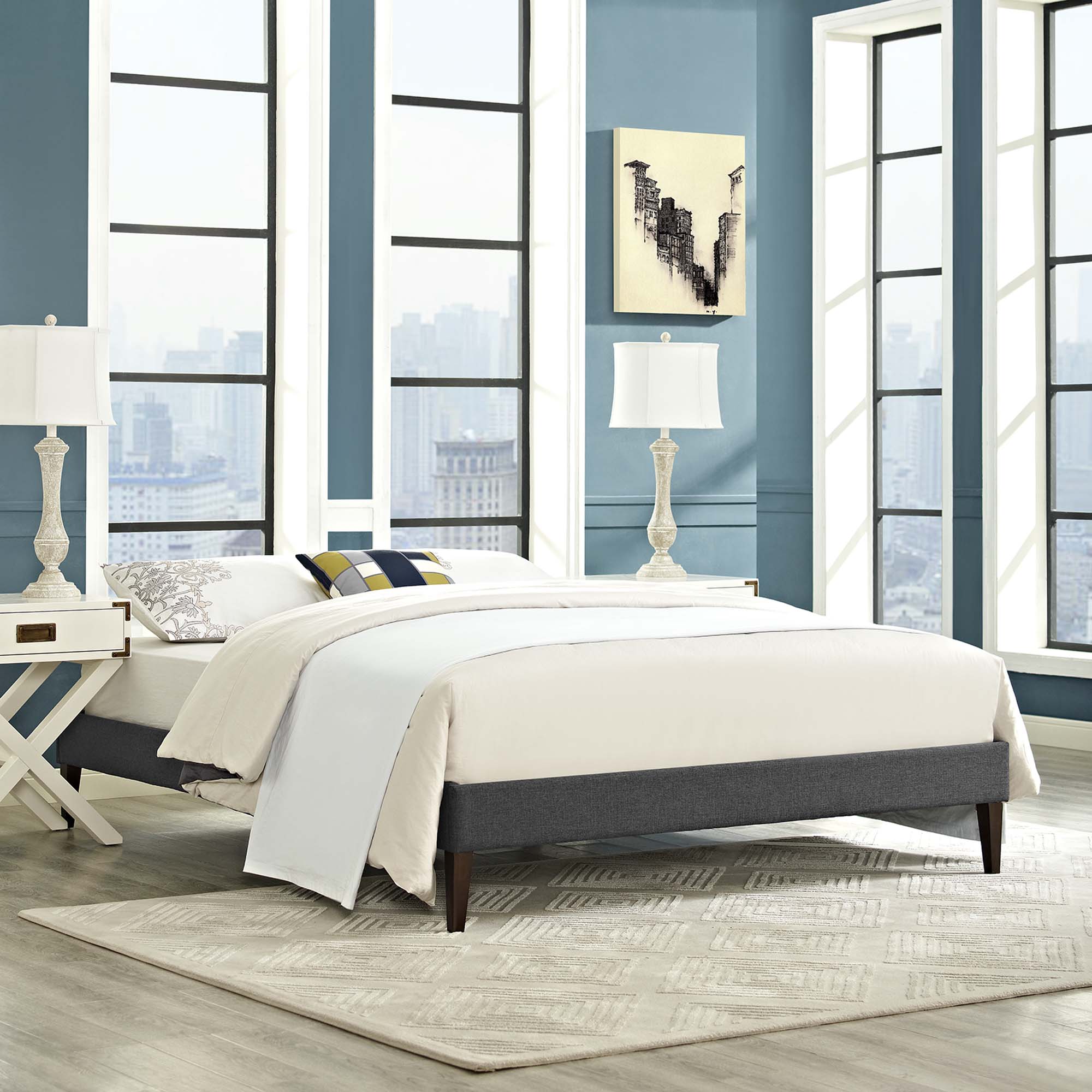 Tessie Gray Full Fabric Bed Frame with Squared Tapered Legs