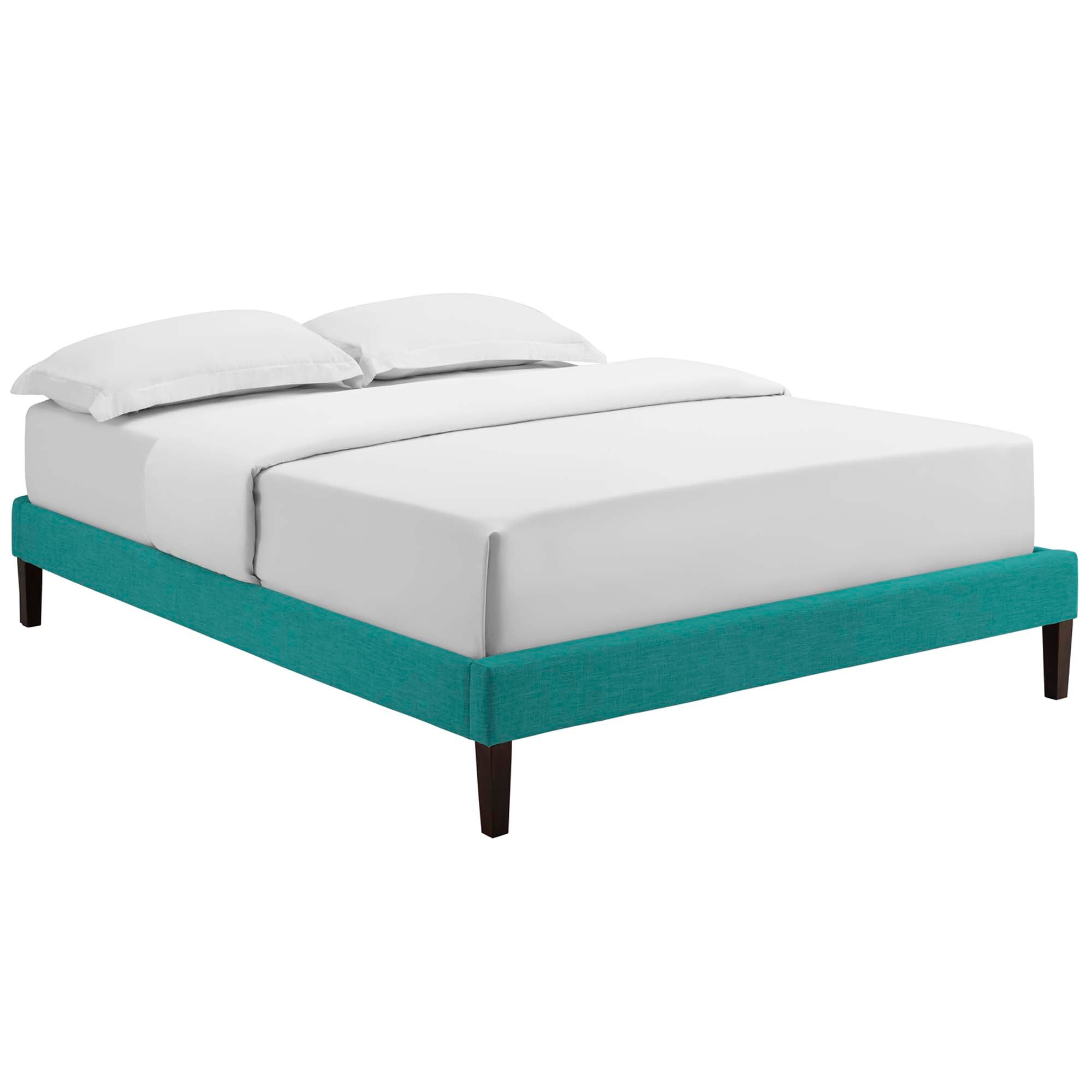 Tessie Fabric Full Bed Frame with Squared Tapered Legs, Teal
