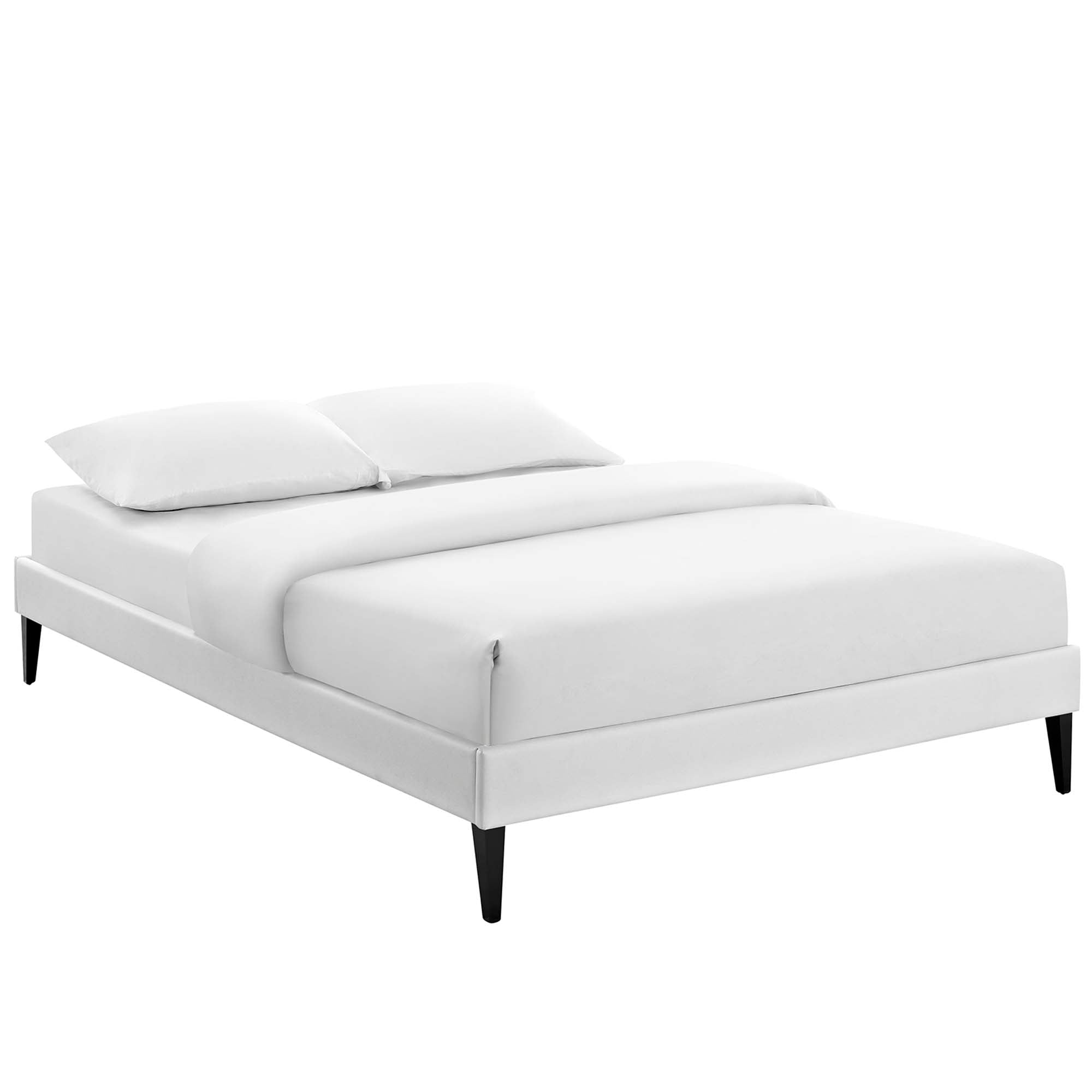 Tessie White Queen Vinyl Bed Frame with Squared Tapered Legs