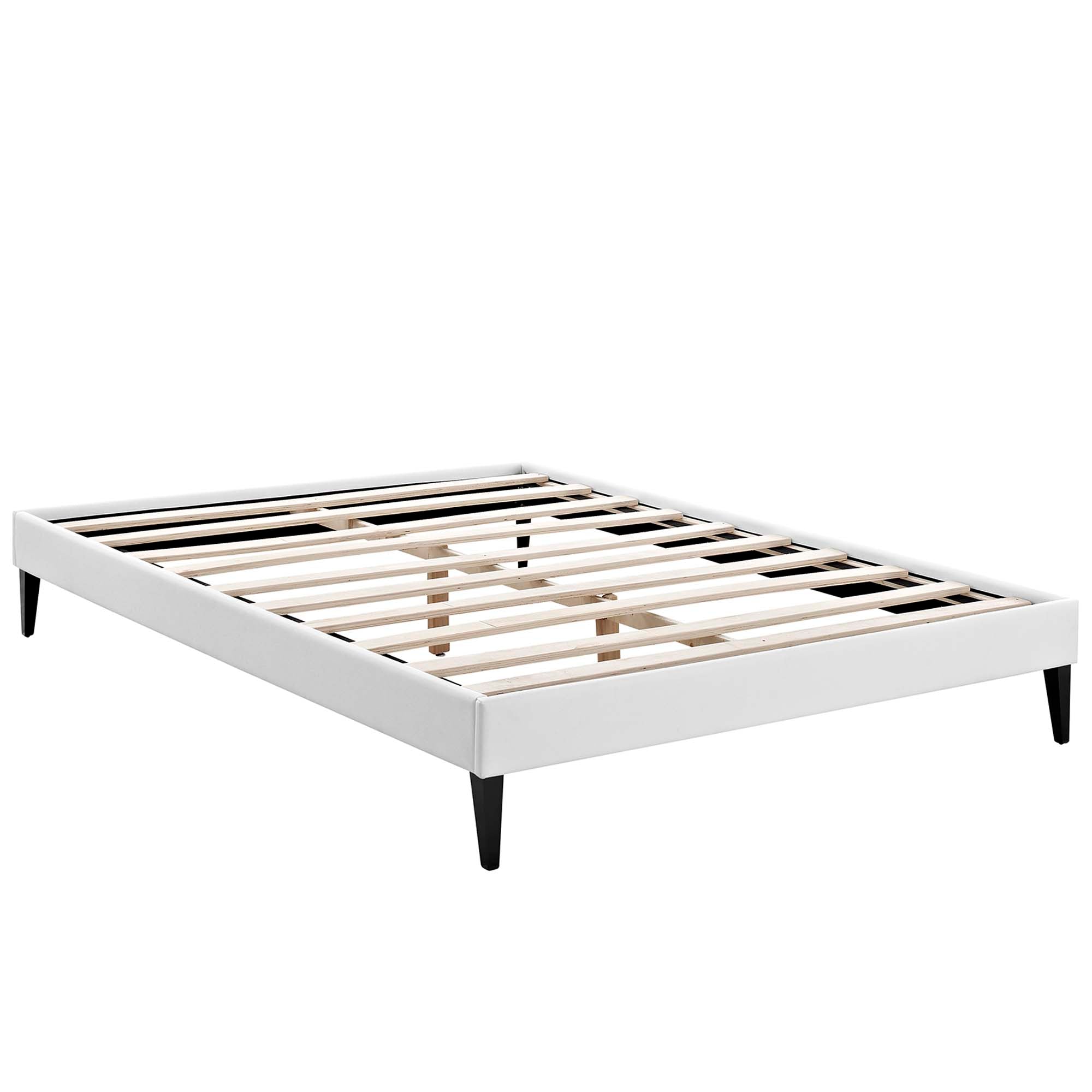 Tessie White Queen Vinyl Bed Frame with Squared Tapered Legs