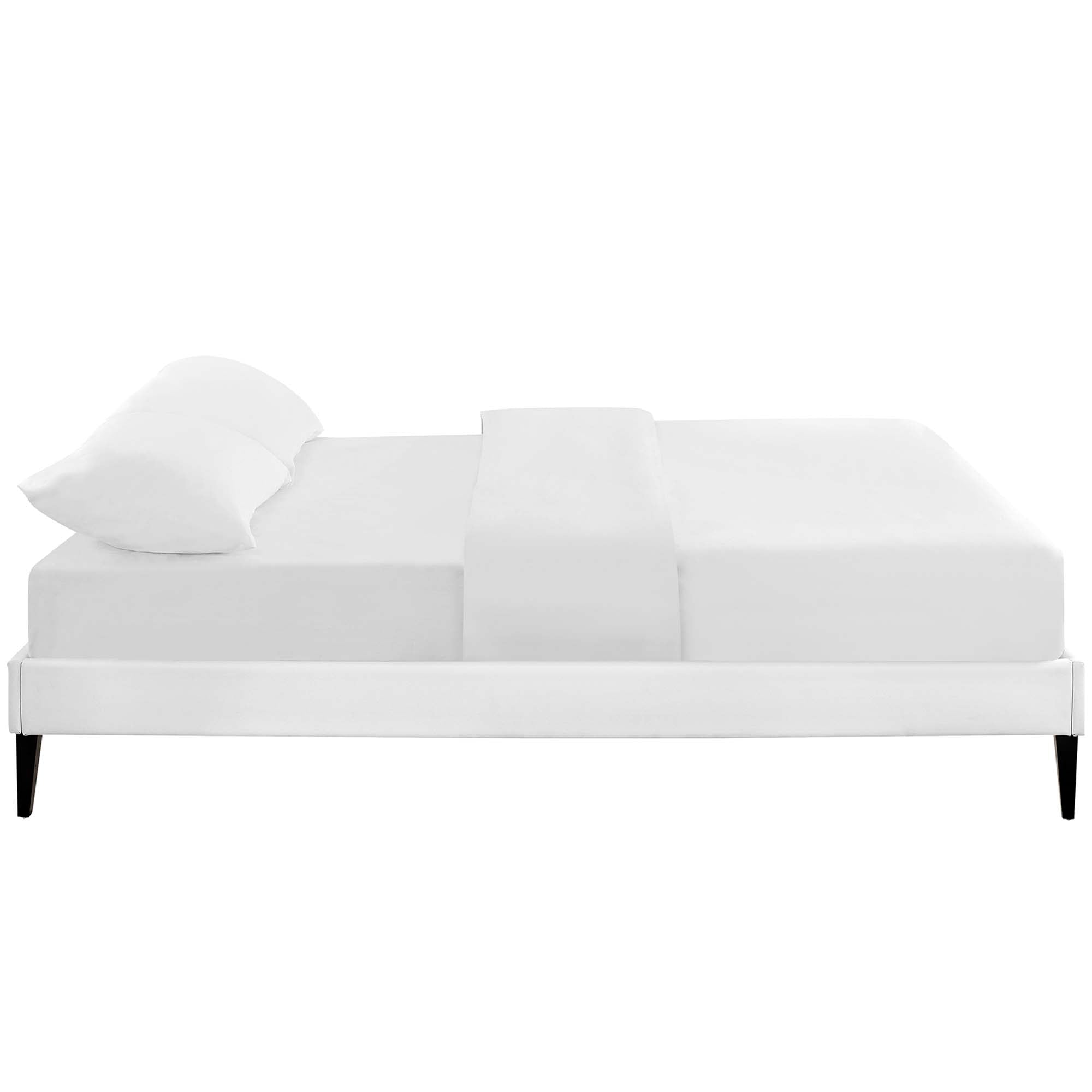 Tessie White Queen Vinyl Bed Frame with Squared Tapered Legs