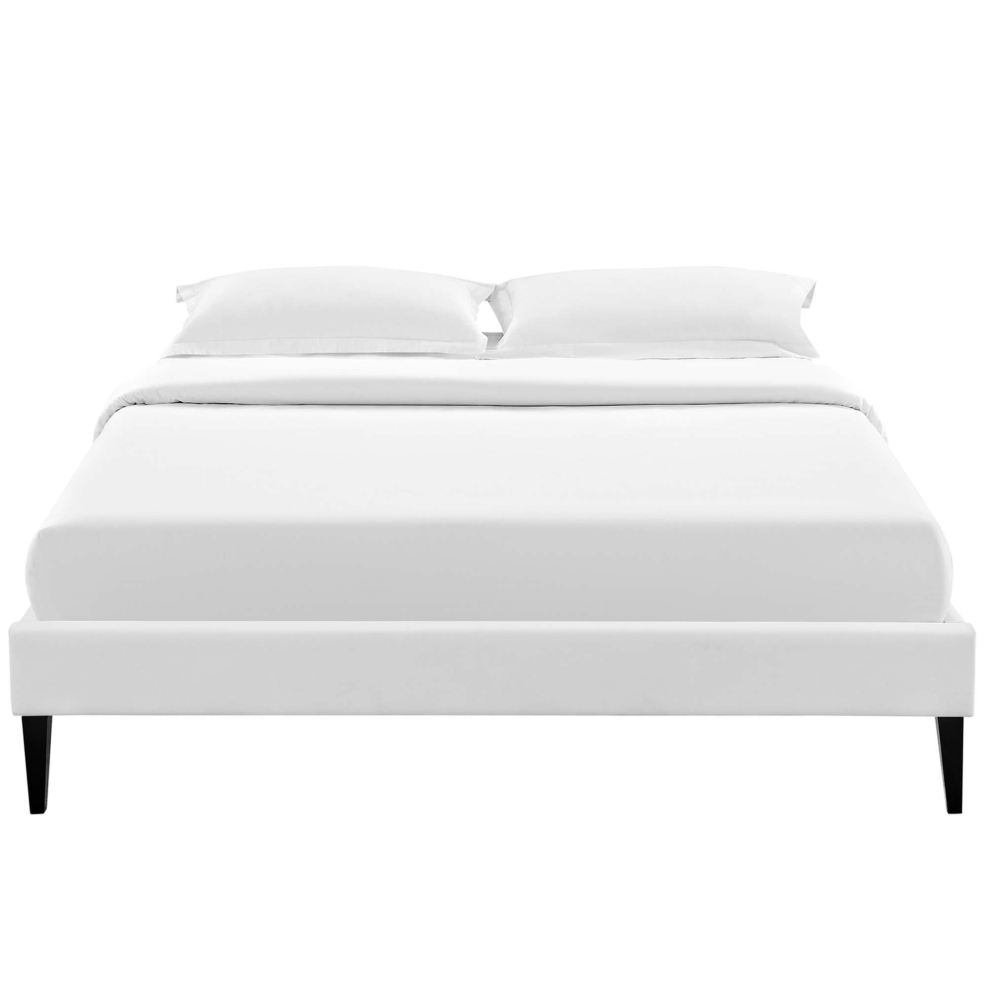 Tessie White Queen Vinyl Bed Frame with Squared Tapered Legs