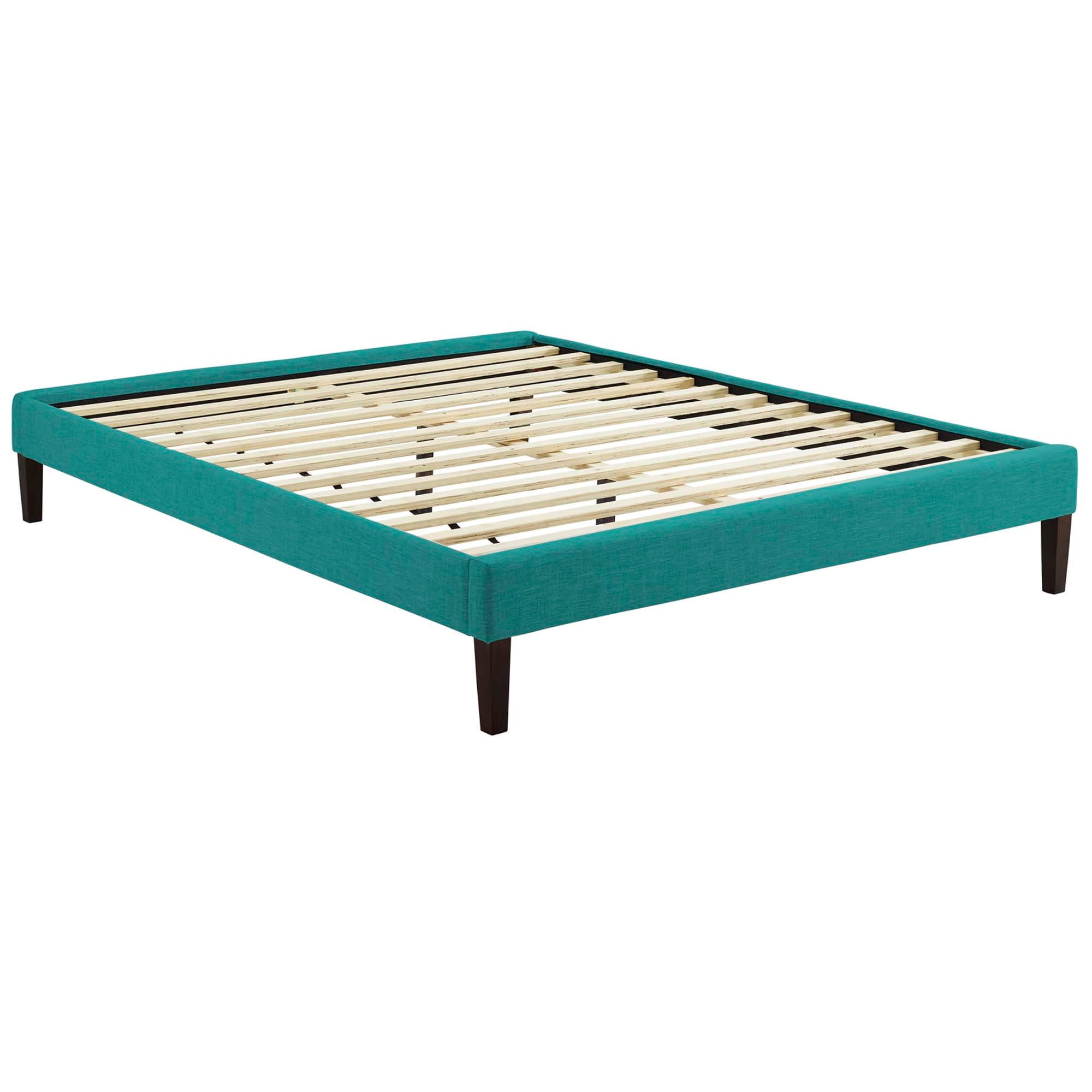 Tessie Teal Queen Fabric Bed Frame with Squared Tapered Legs