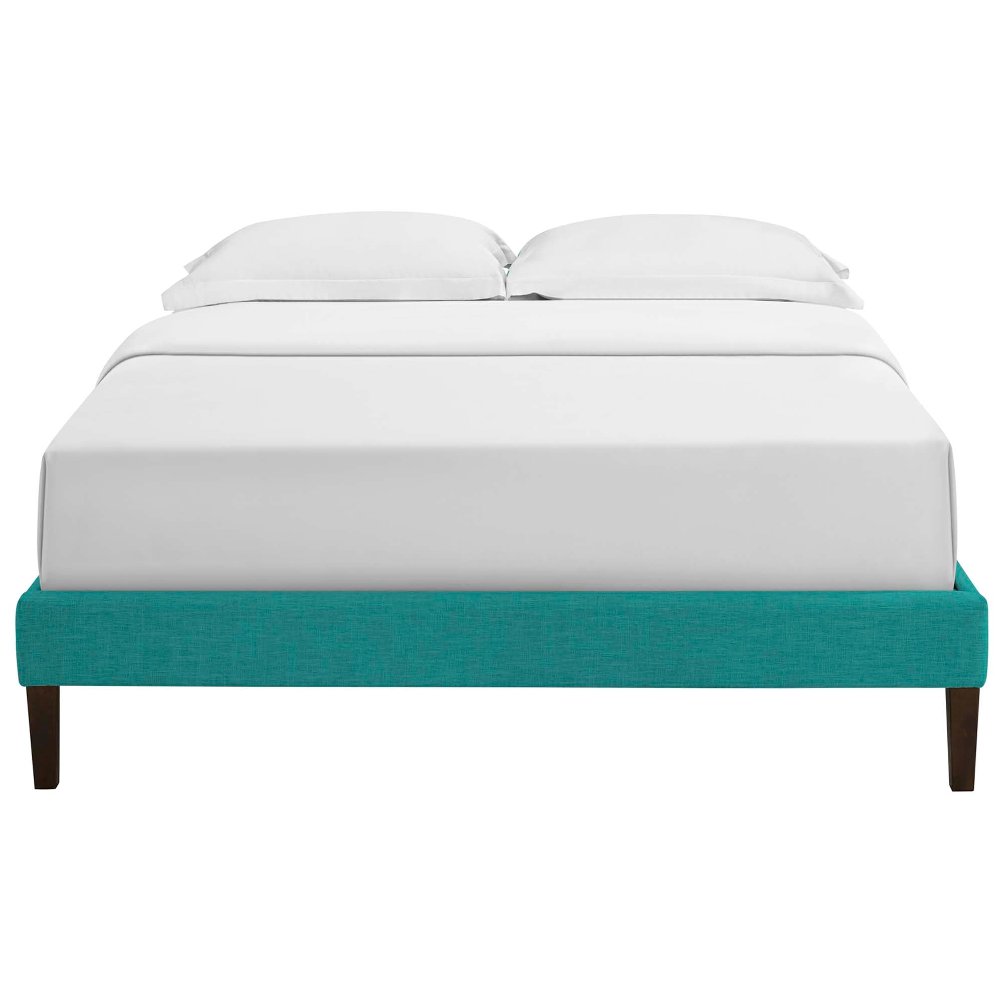 Tessie Teal Queen Fabric Bed Frame with Squared Tapered Legs