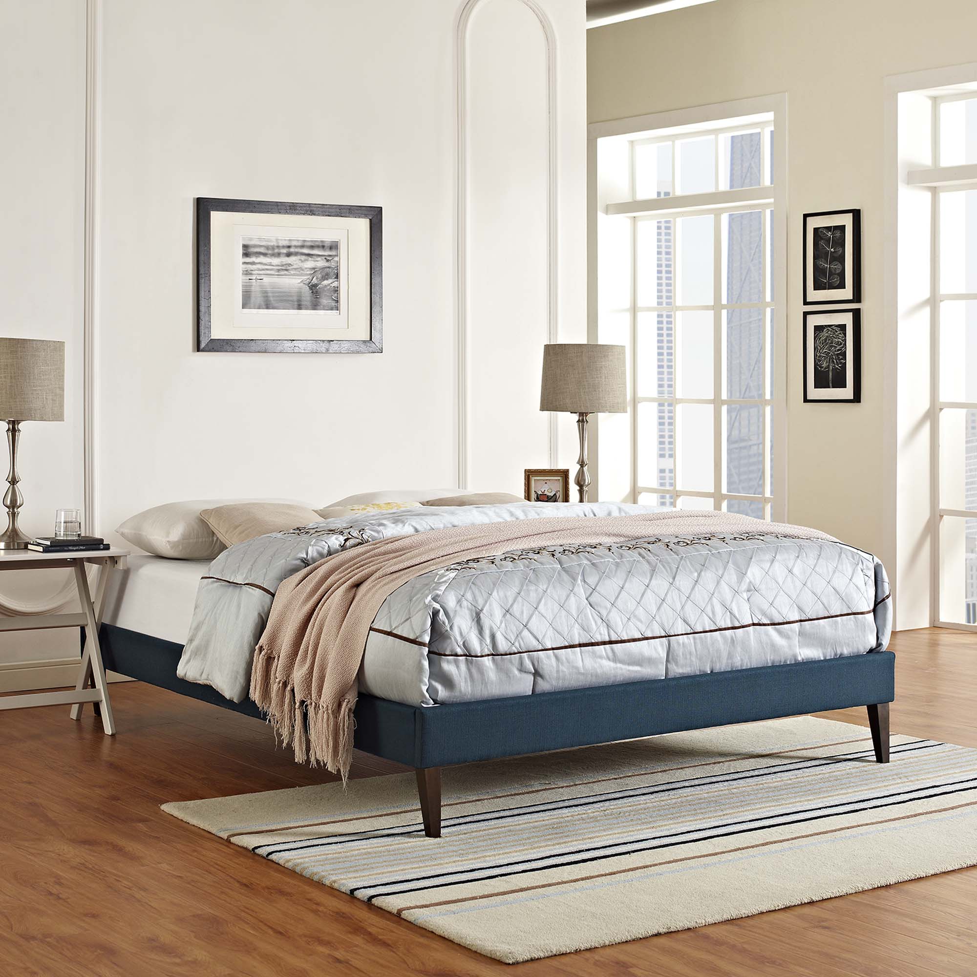 Tessie Gray King Fabric Bed Frame with Squared Tapered Legs