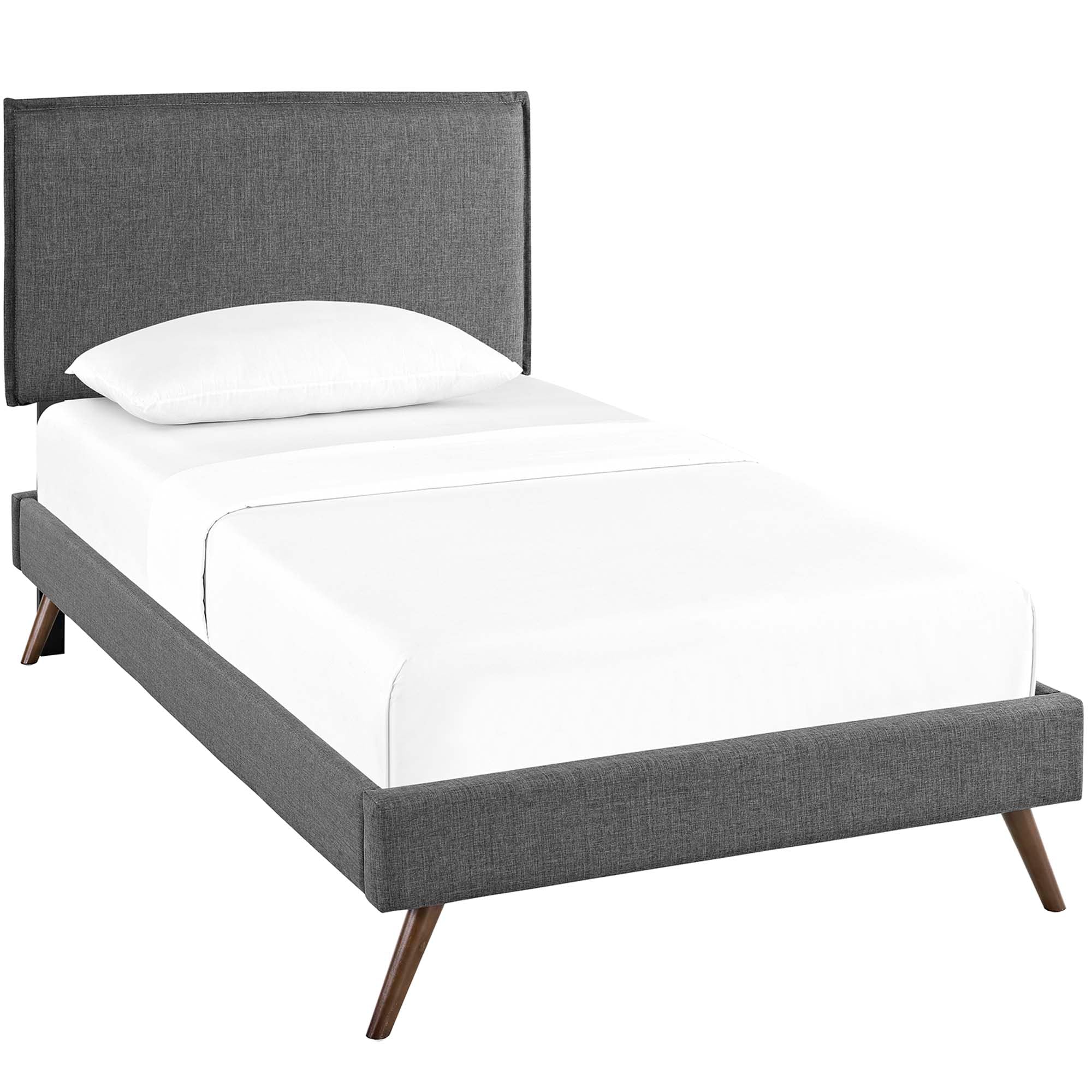 Amaris Grey Twin Fabric Platform Bed with Round Splayed Legs