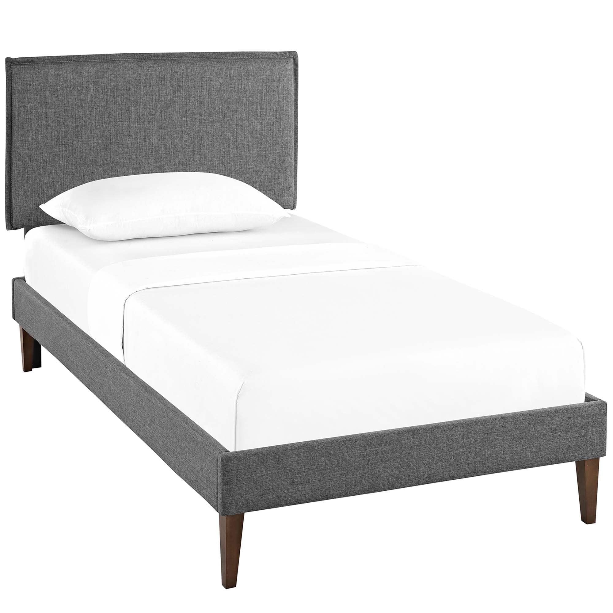 Amaris Grey Twin Fabric Platform Bed with Squared Tapered Legs