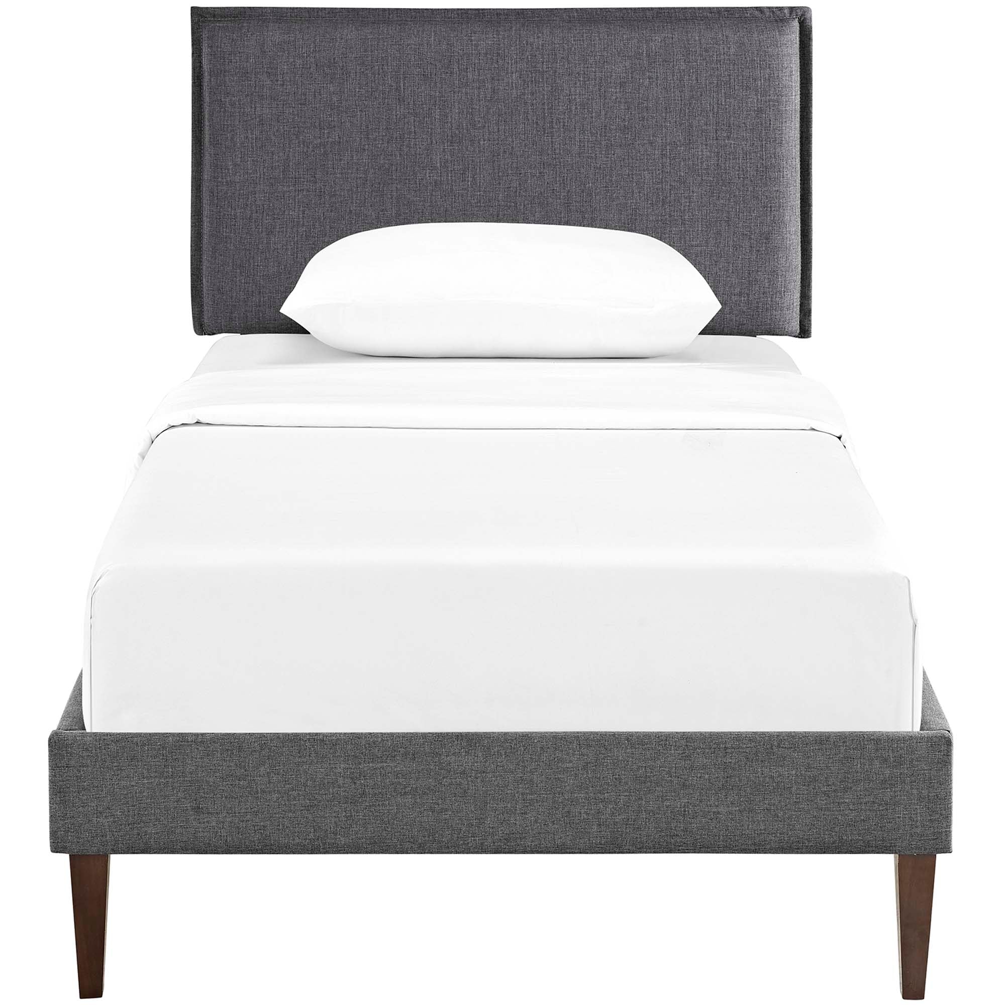 Amaris Grey Twin Fabric Platform Bed with Squared Tapered Legs