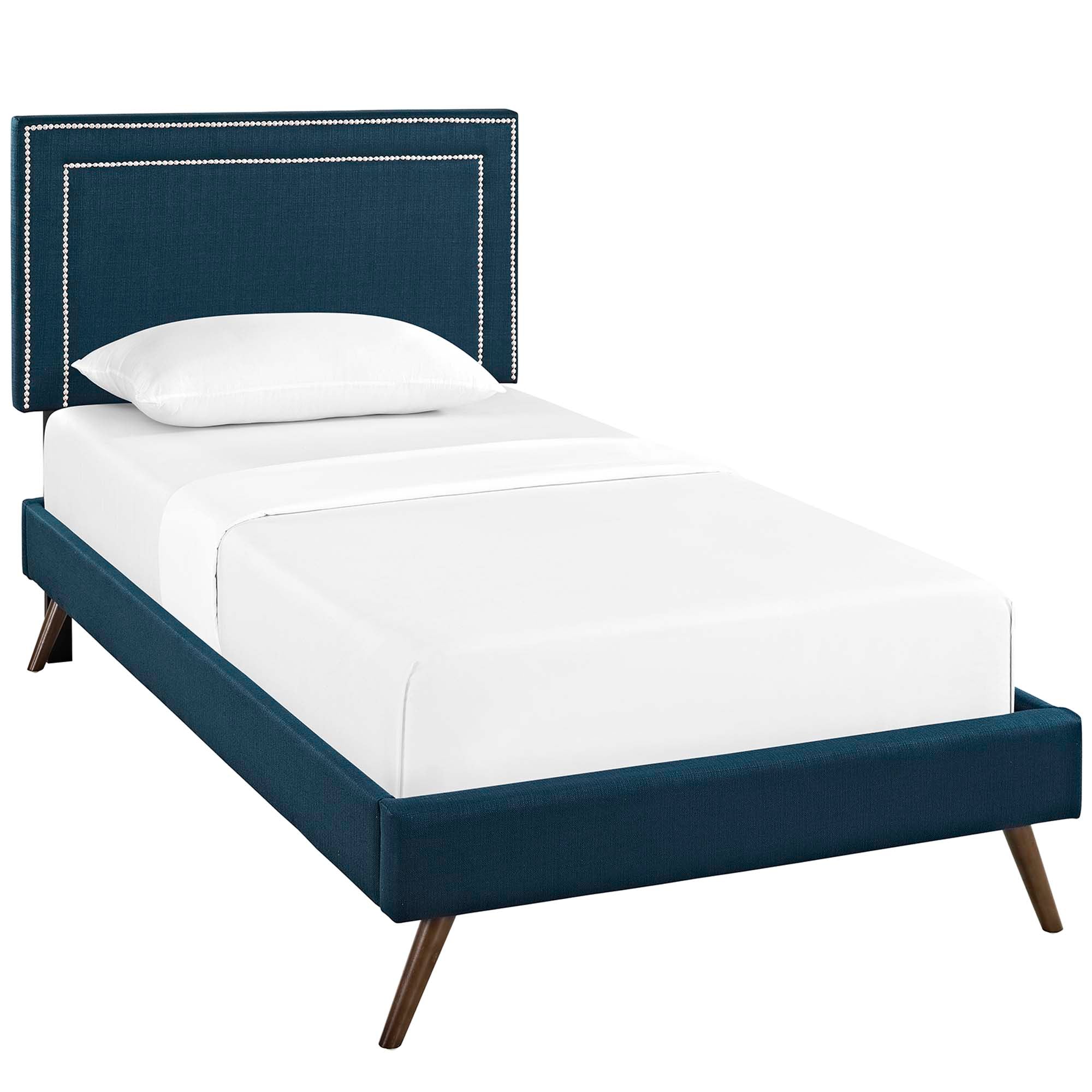 Virginia Azure Twin Fabric Platform Bed with Round Splayed Legs