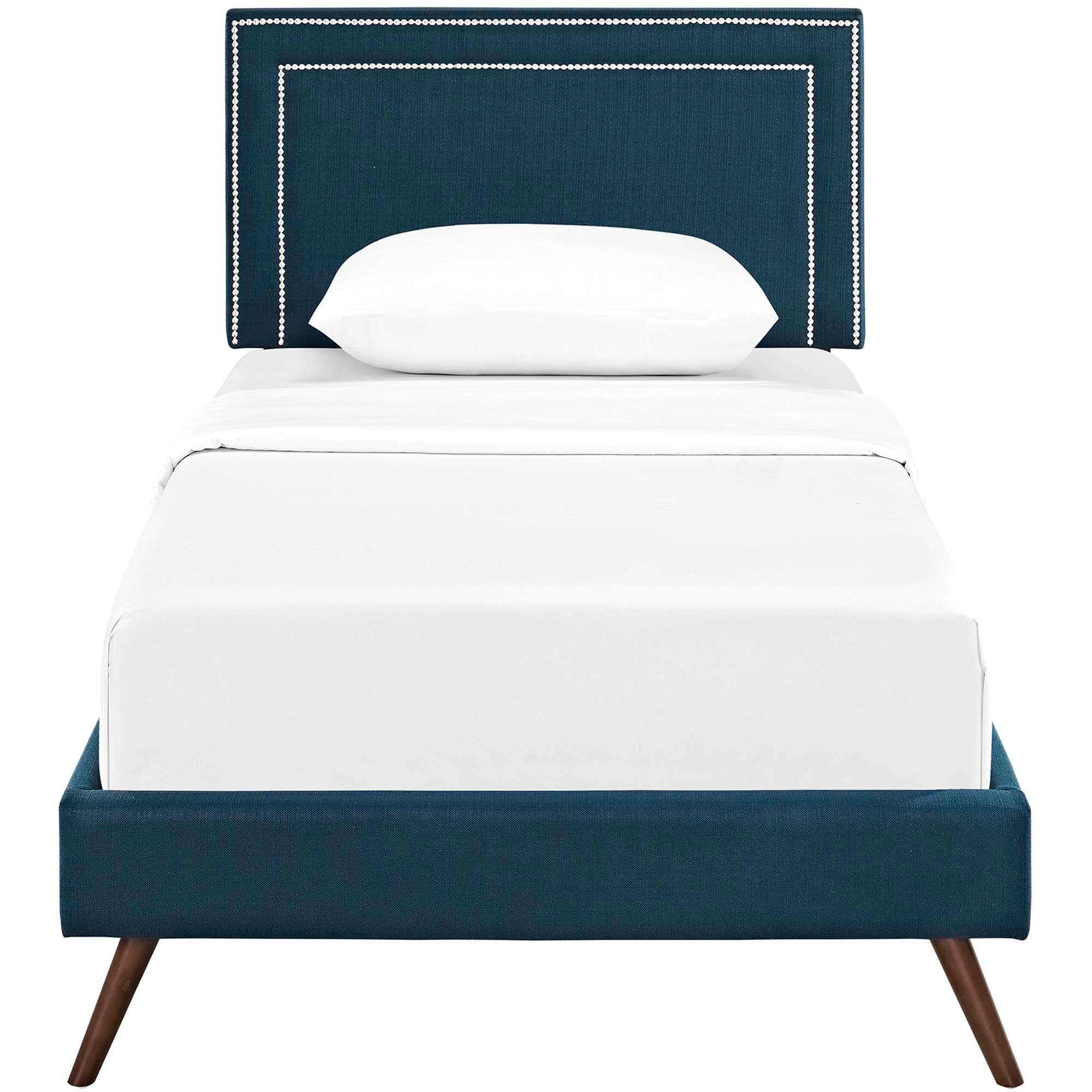 Virginia Azure Twin Fabric Platform Bed with Round Splayed Legs