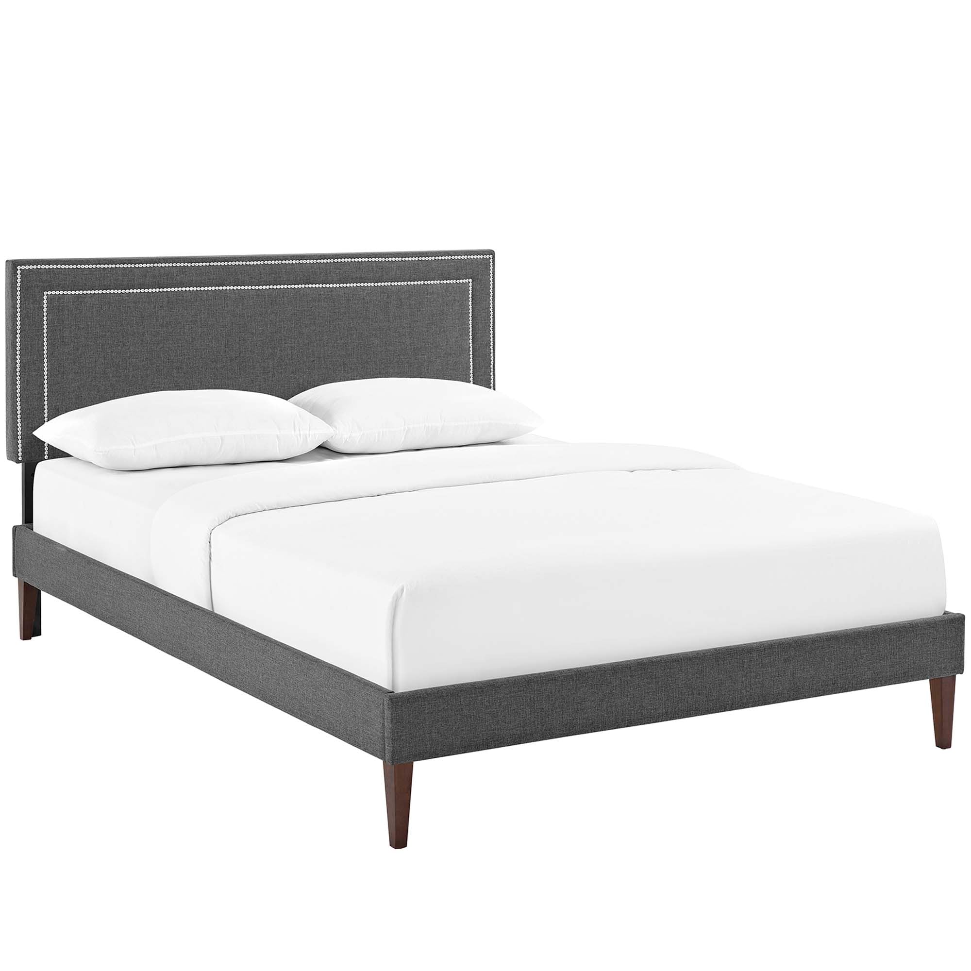 Virginia Grey Queen Fabric Platform Bed with Squared Tapered Legs