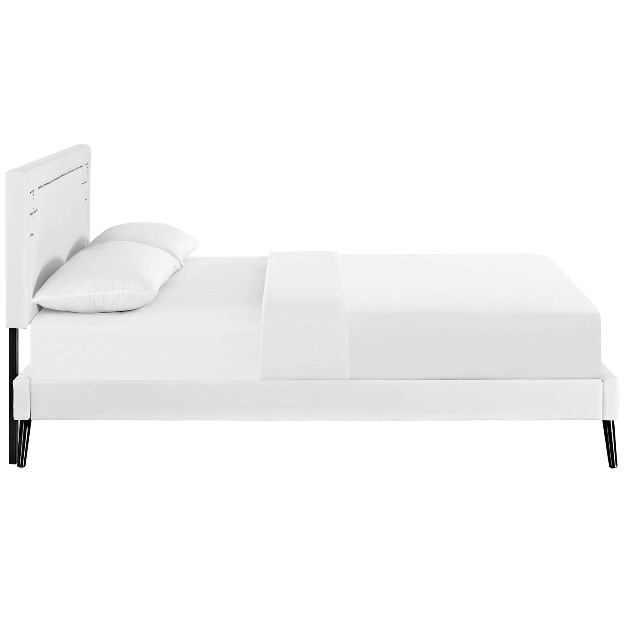 Prynne Queen White Vinyl Platform Bed  With Wood Slats
