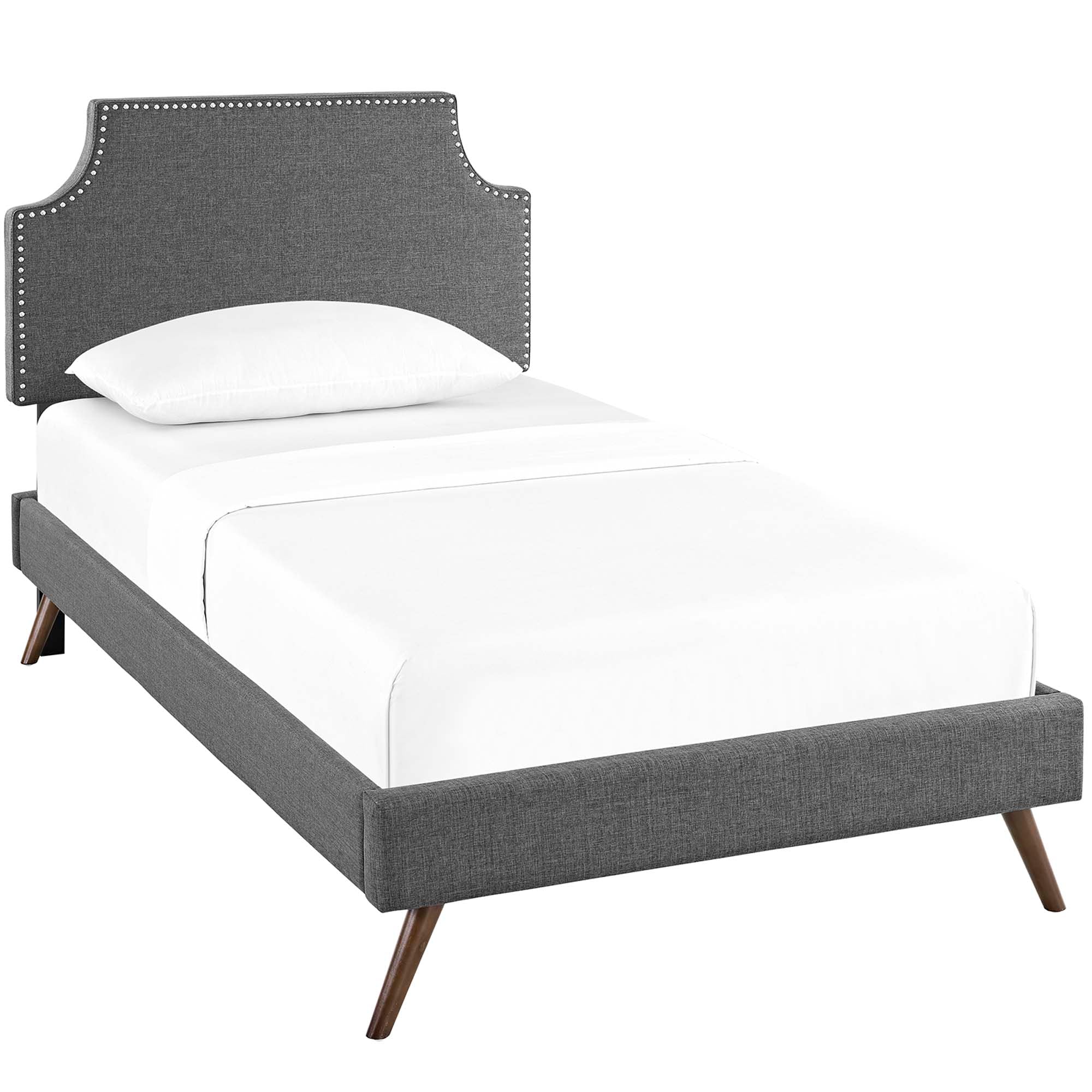 Corene Grey Twin Fabric Platform Bed with Round Splayed Legs