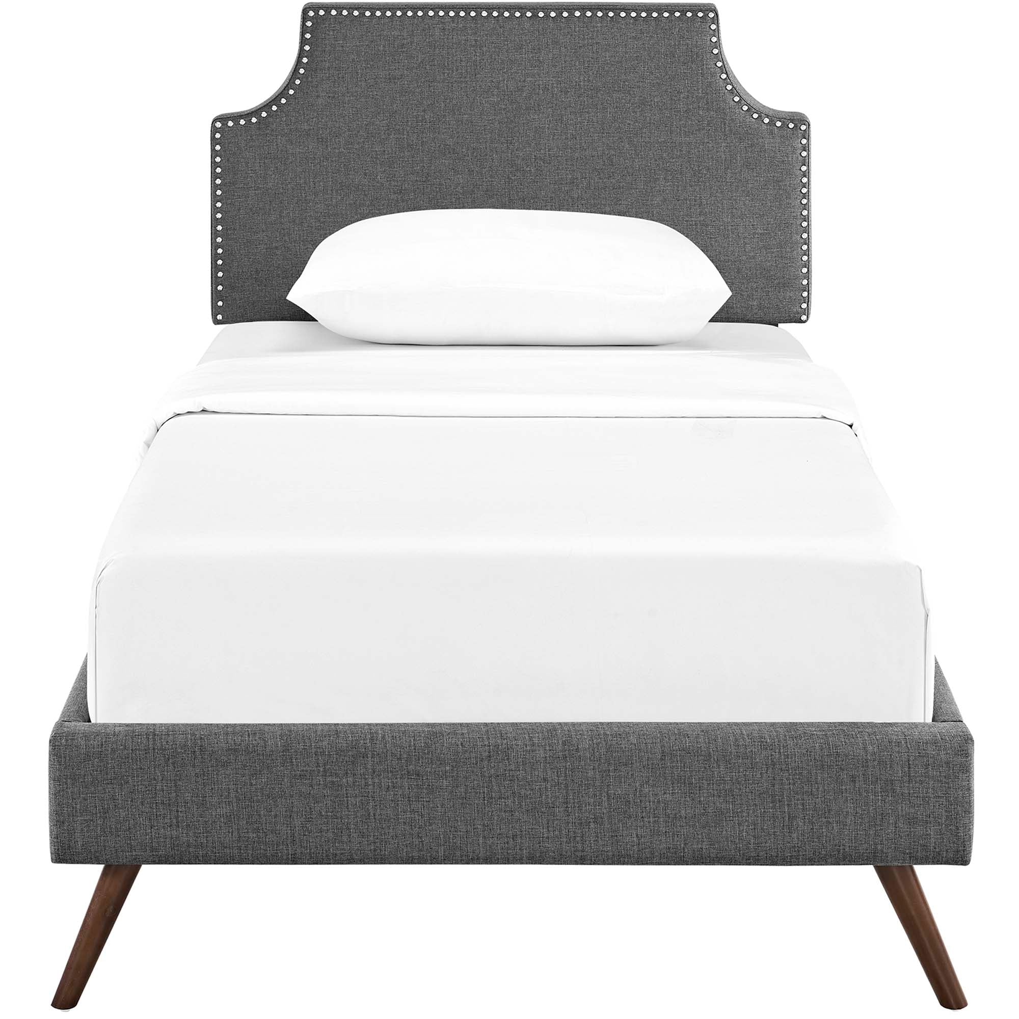 Corene Grey Twin Fabric Platform Bed with Round Splayed Legs