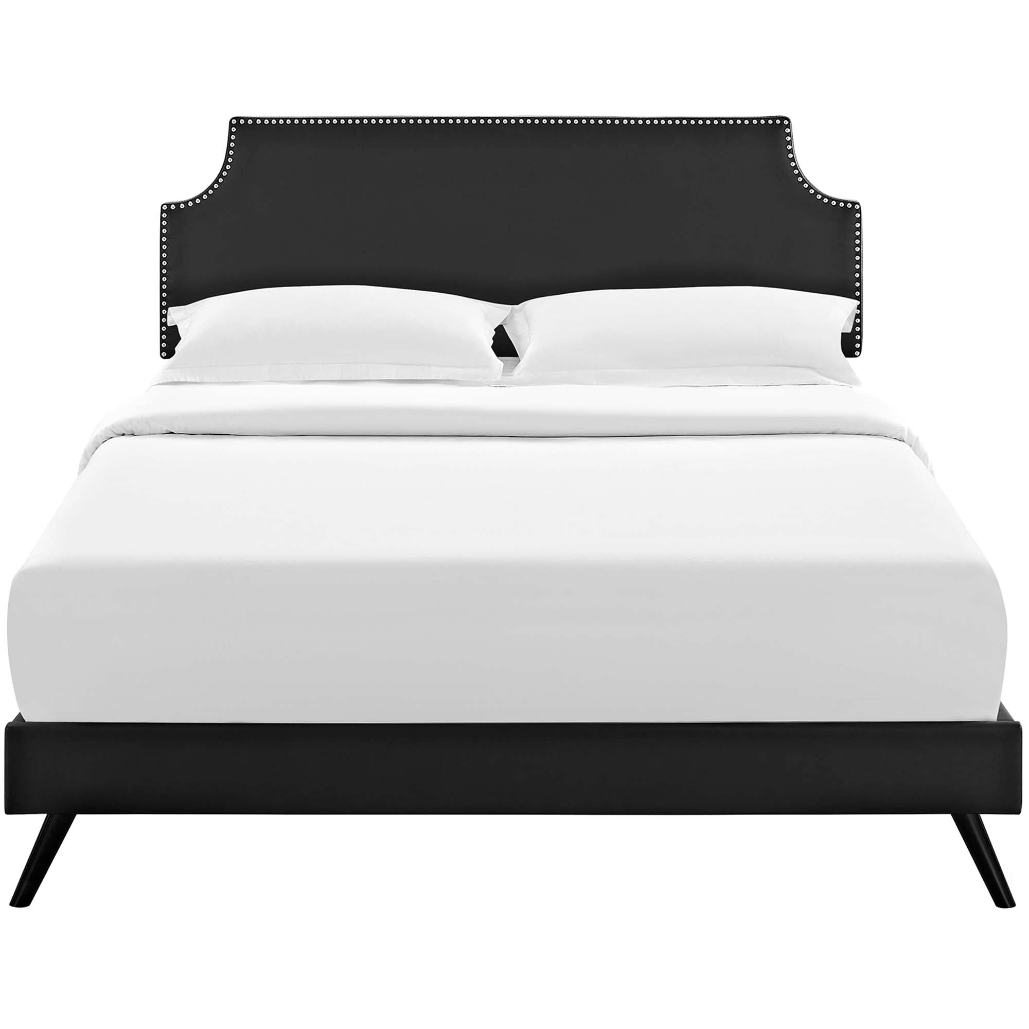 Corene Black Queen Vinyl Platform Bed with Round Splayed Legs