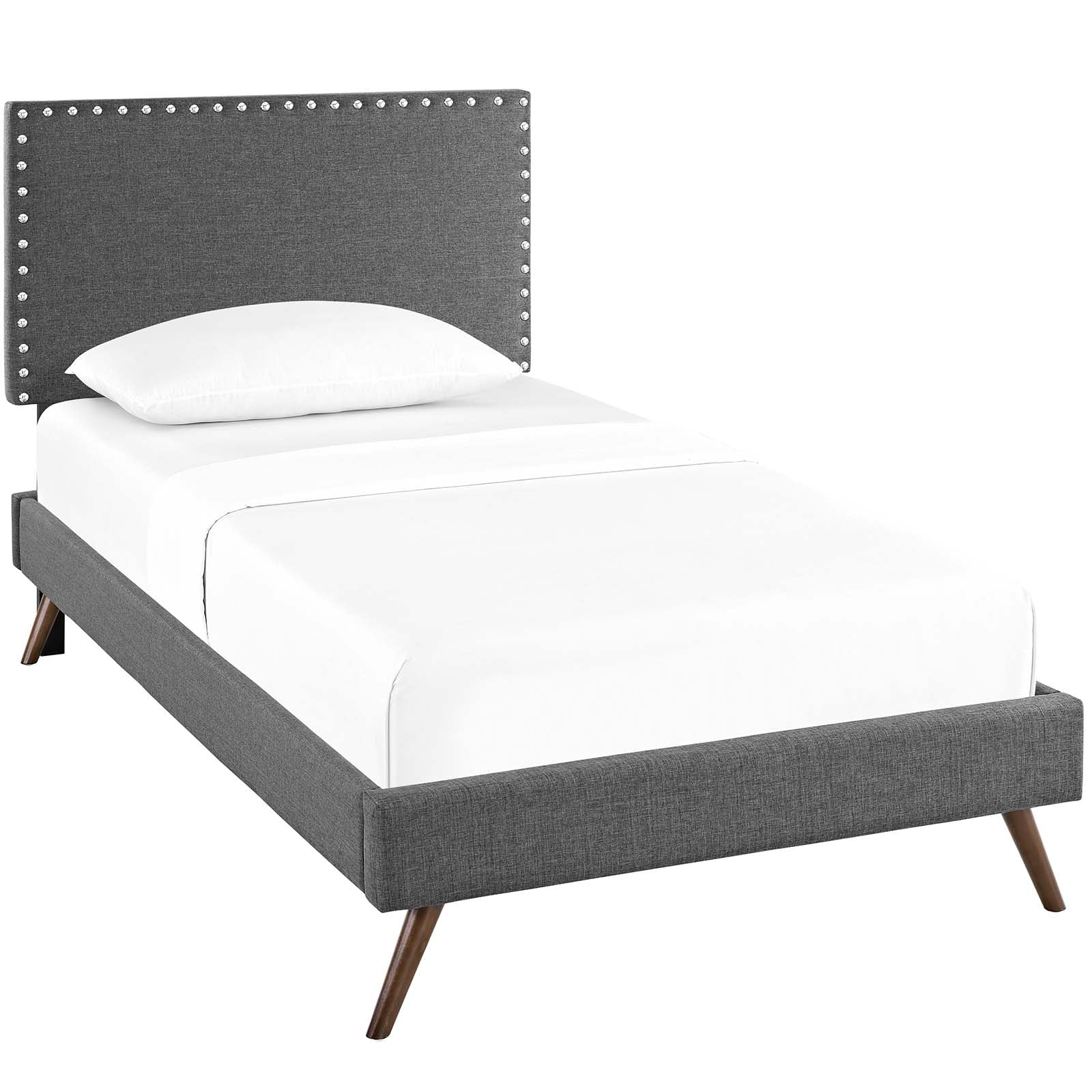 Macie Grey Twin Fabric Platform Bed with Round Splayed Legs