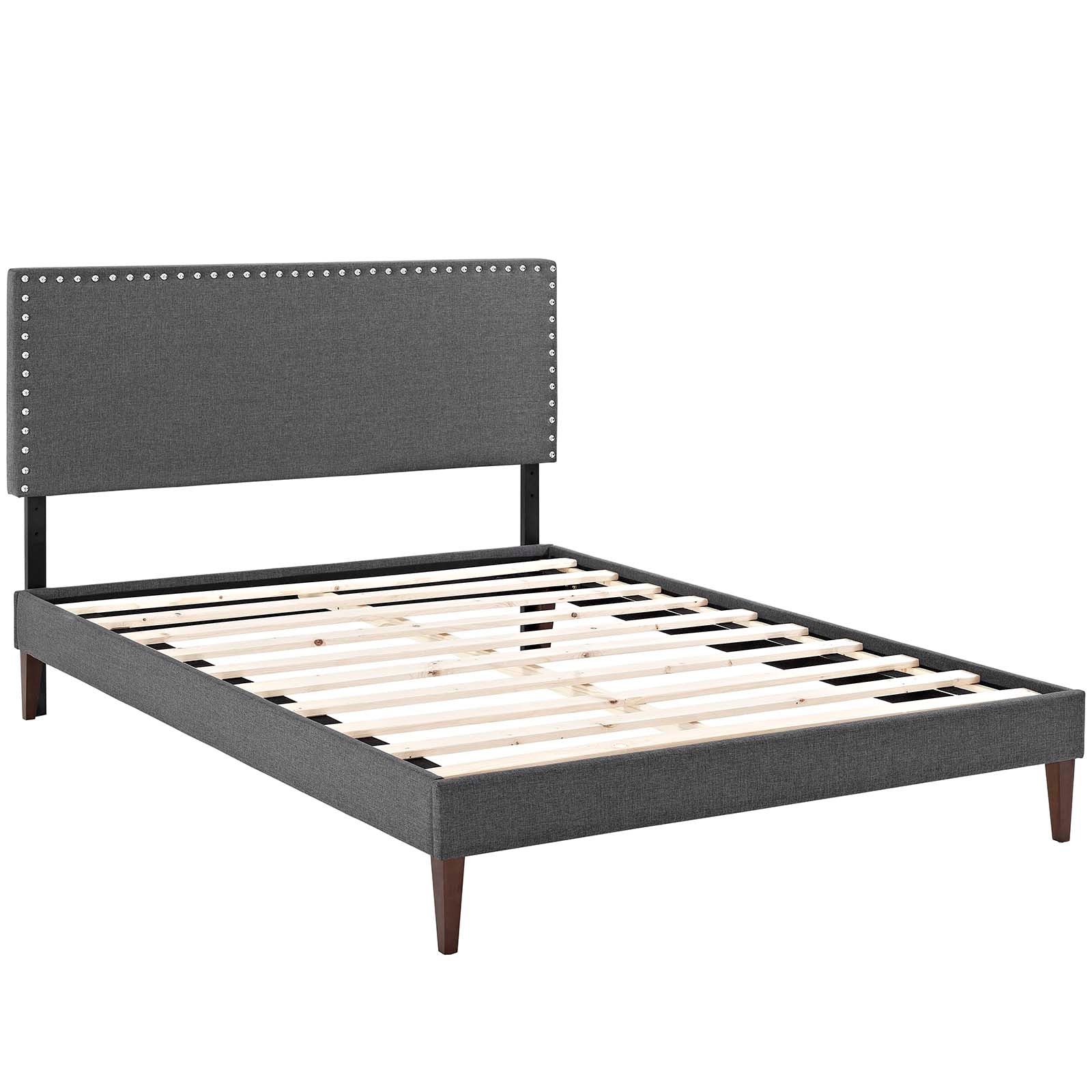 Macie Grey Queen Fabric Platform Bed with Squared Tapered Legs