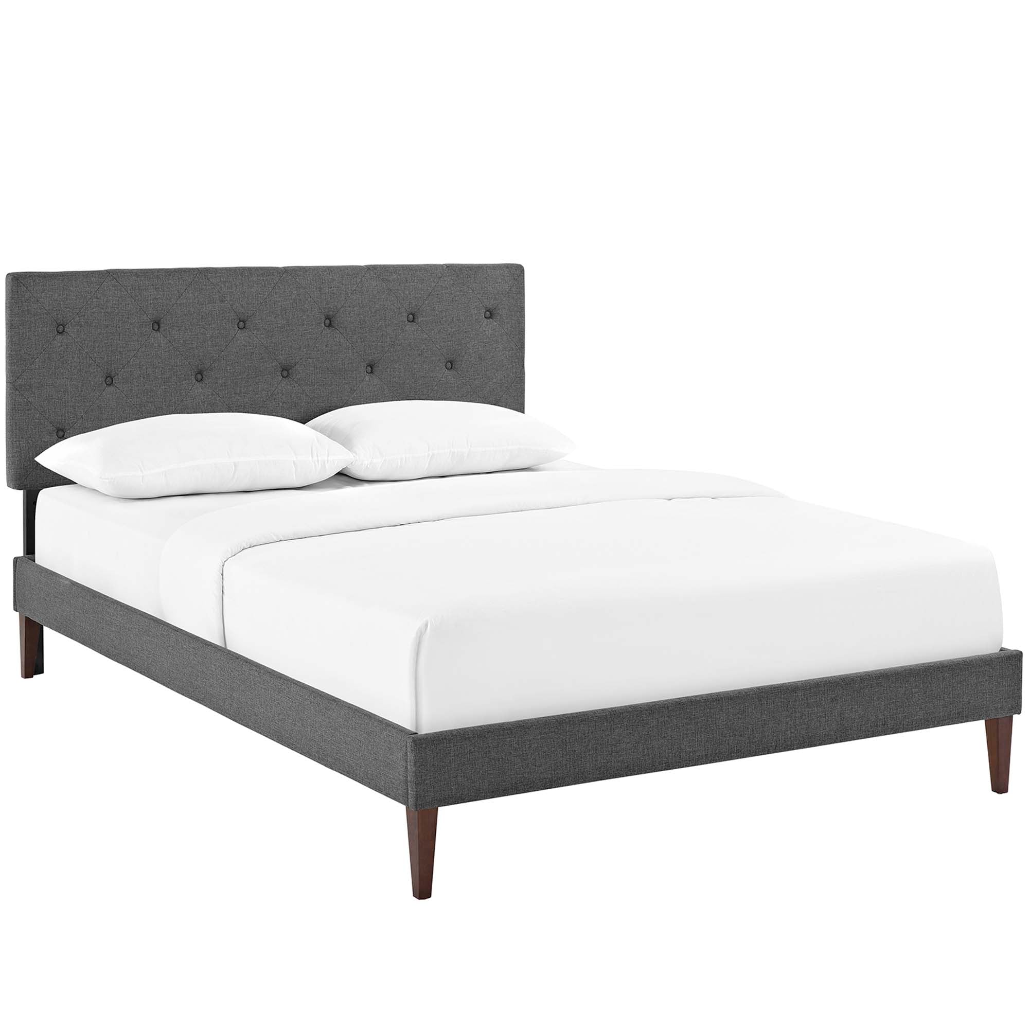 Tarah Grey King Fabric Platform Bed with Squared Tapered Legs