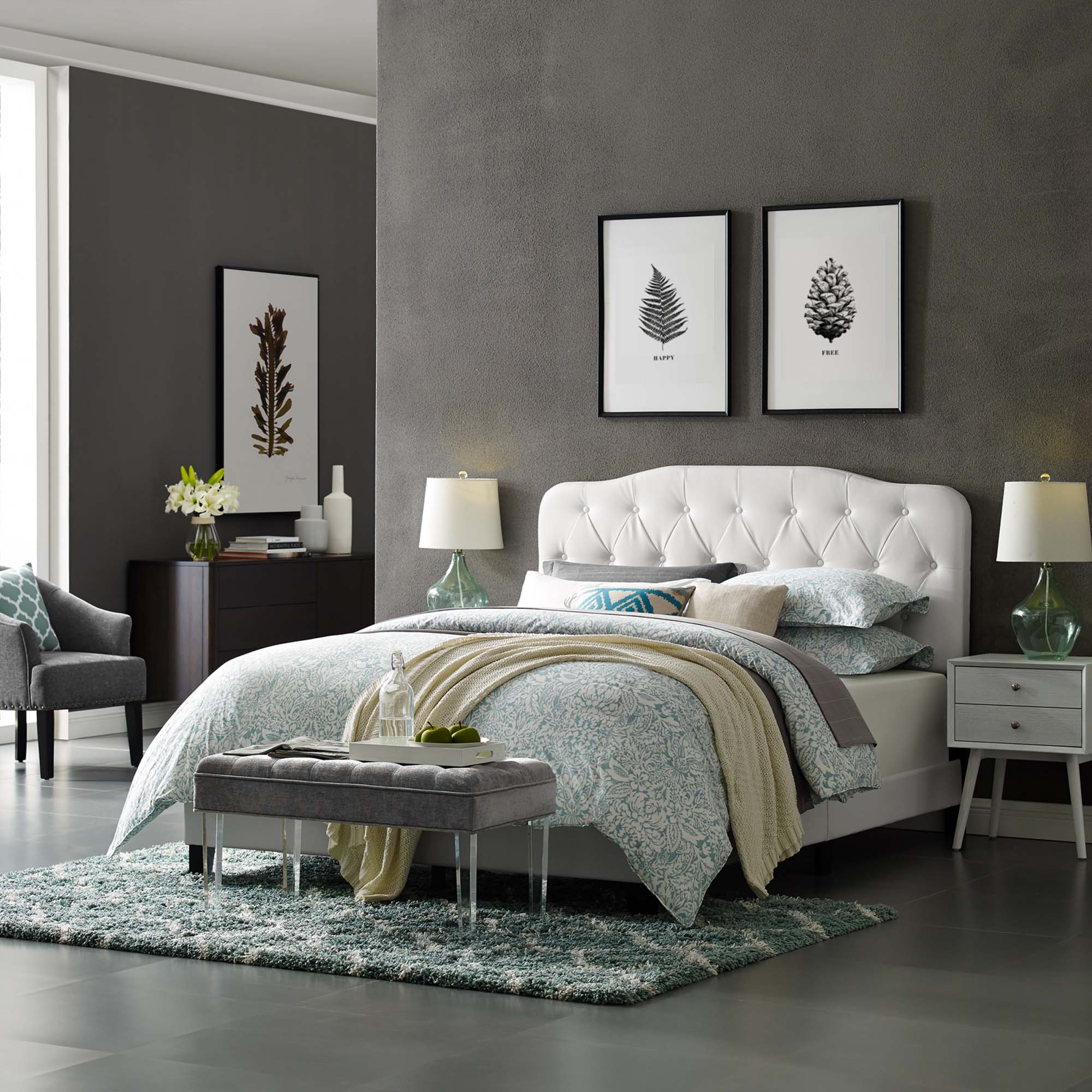 Amelia White Twin Faux Leather Bed