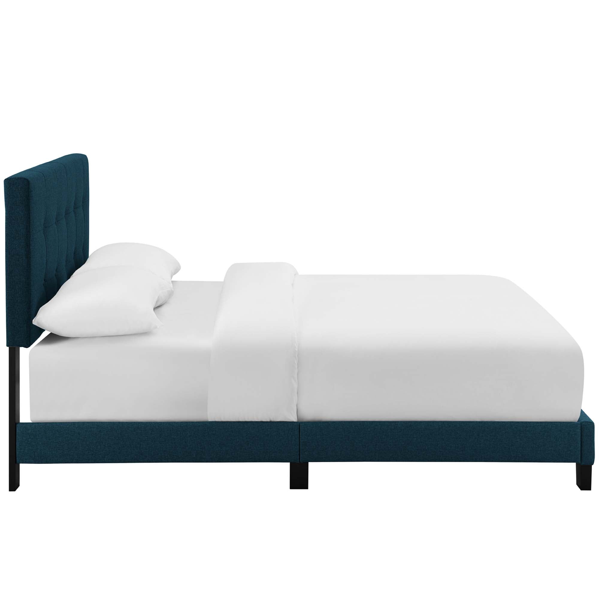 Calder Azure Twin Fabric Bed Frame – Button-Tufted Upholstered Headboard