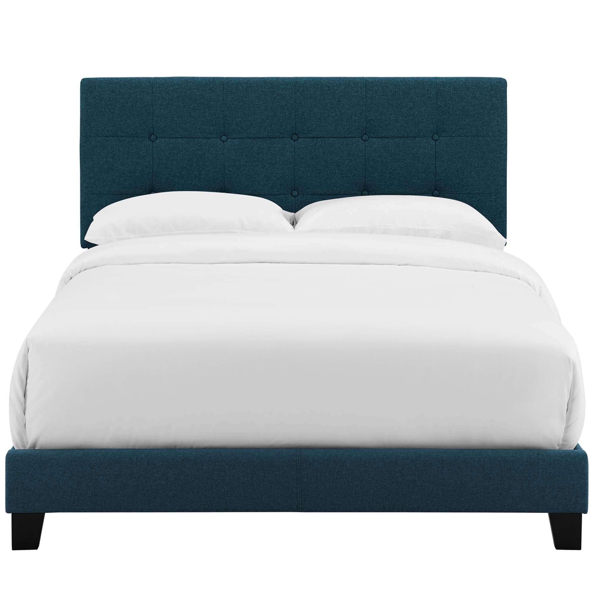Calder Azure Twin Fabric Bed Frame – Button-Tufted Upholstered Headboard