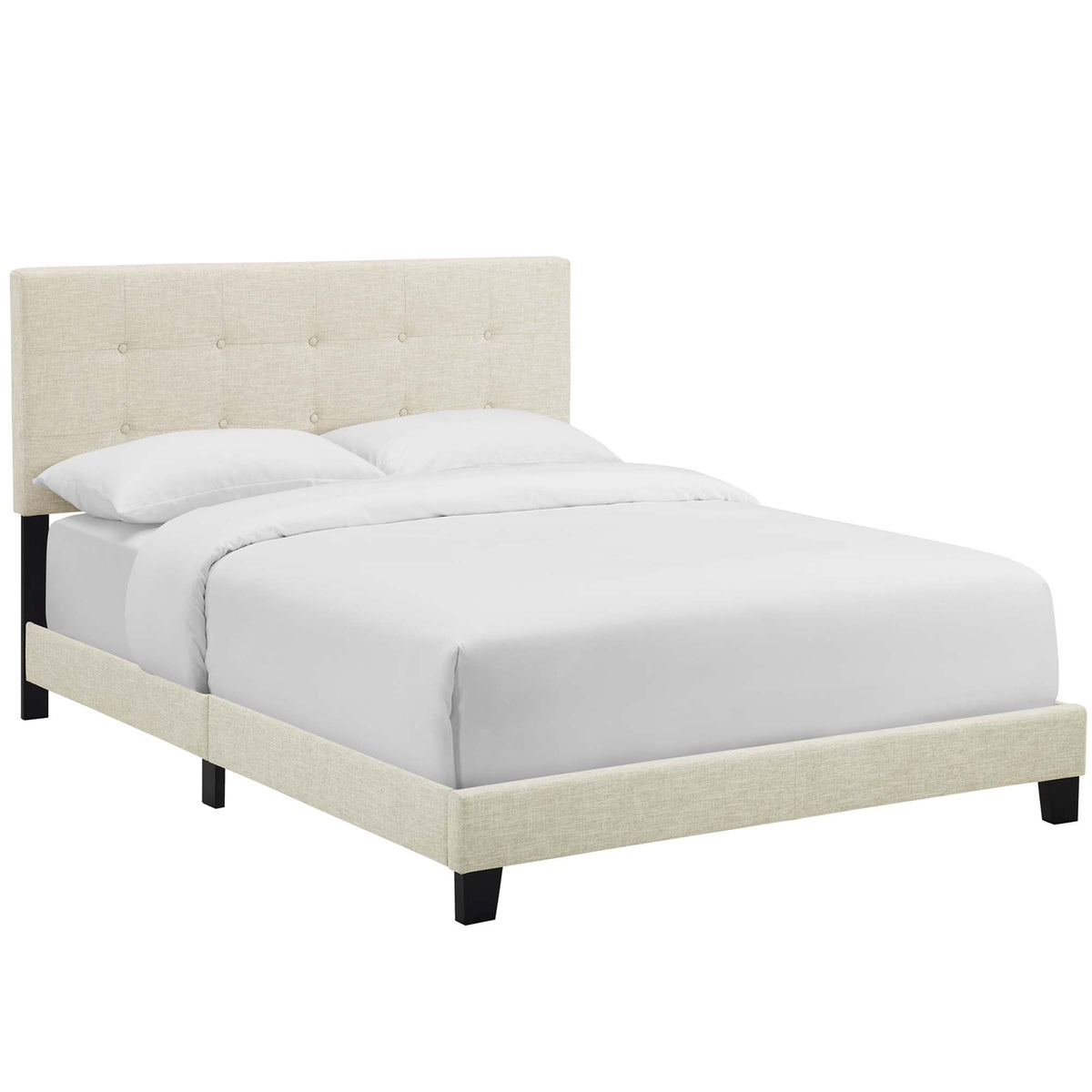 Freya King Upholstered Panel Bed – Beige Fabric with Tufted Headboard