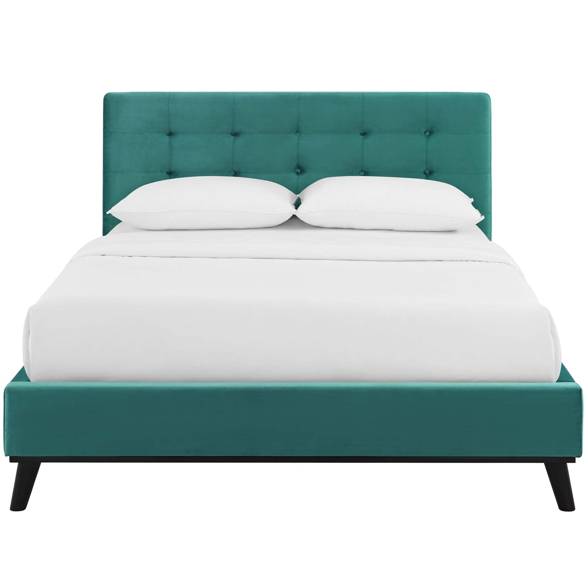 McKenzie Teal Queen Biscuit Tufted Performance Velvet Platform Bed