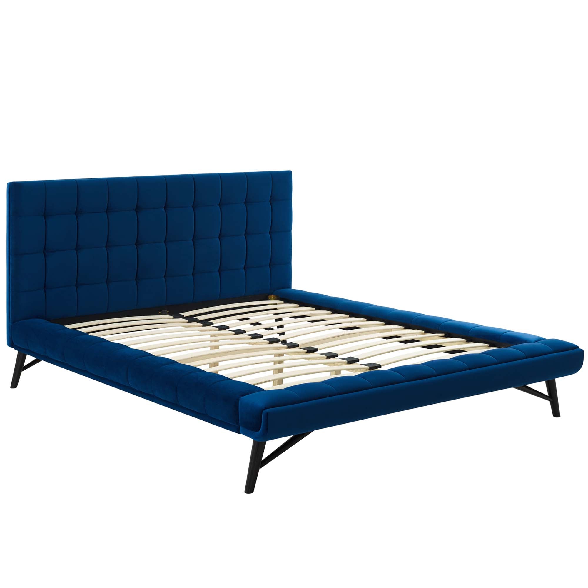 Julia Biscuit Tufted Performance Velvet Queen Platform Bed, Navy