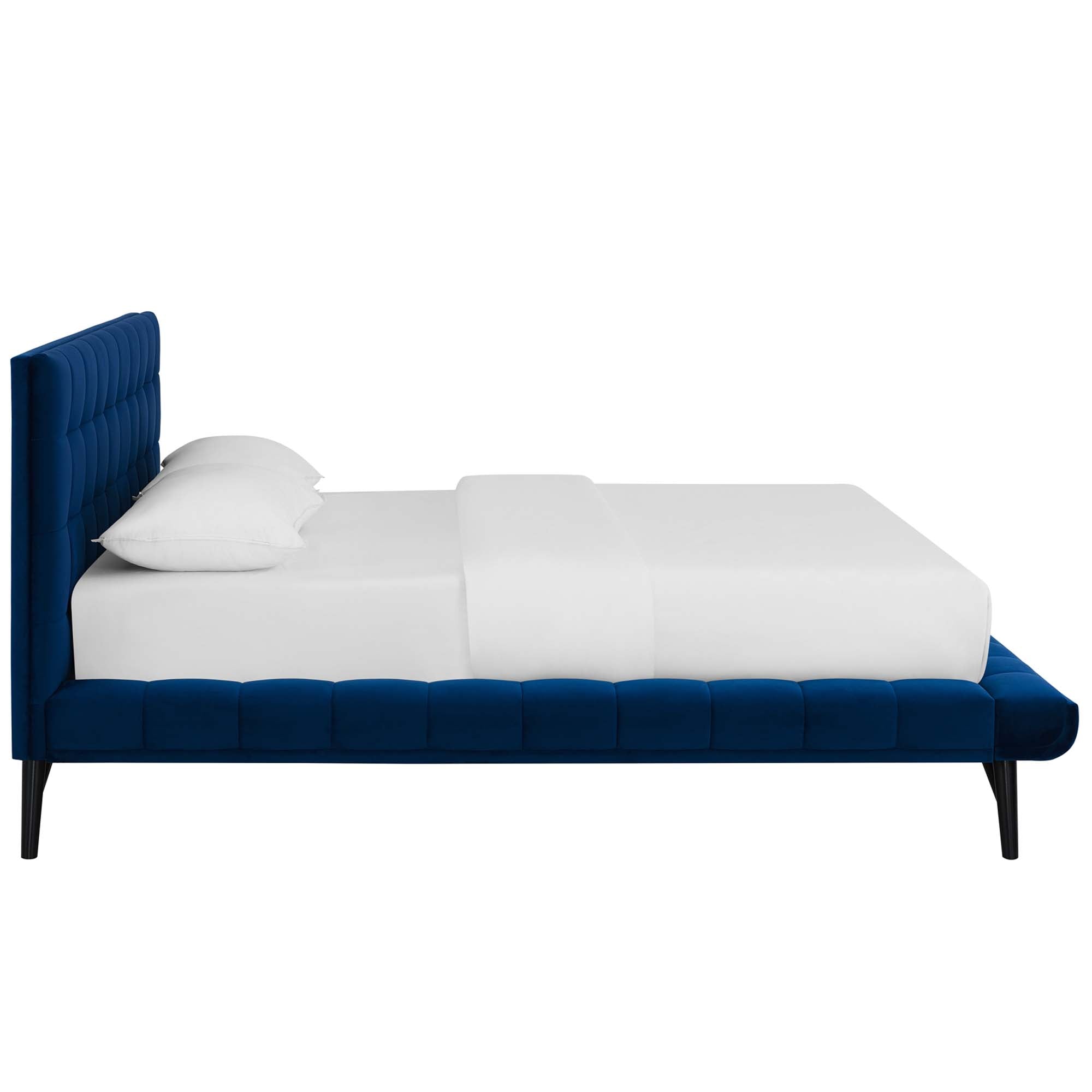 Julia Biscuit Tufted Performance Velvet Queen Platform Bed, Navy