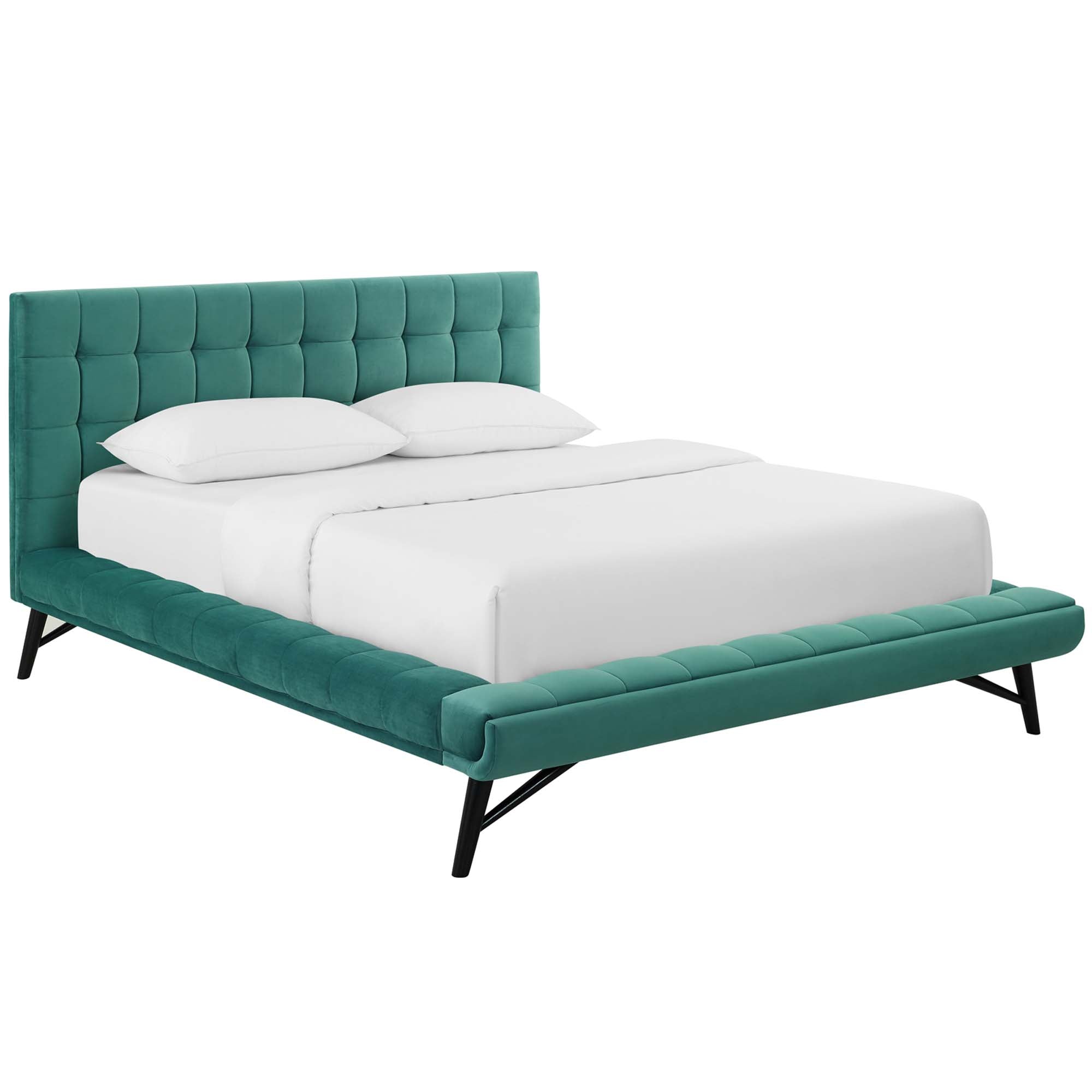 Julia Biscuit Tufted Performance Velvet Queen Platform Bed, Teal