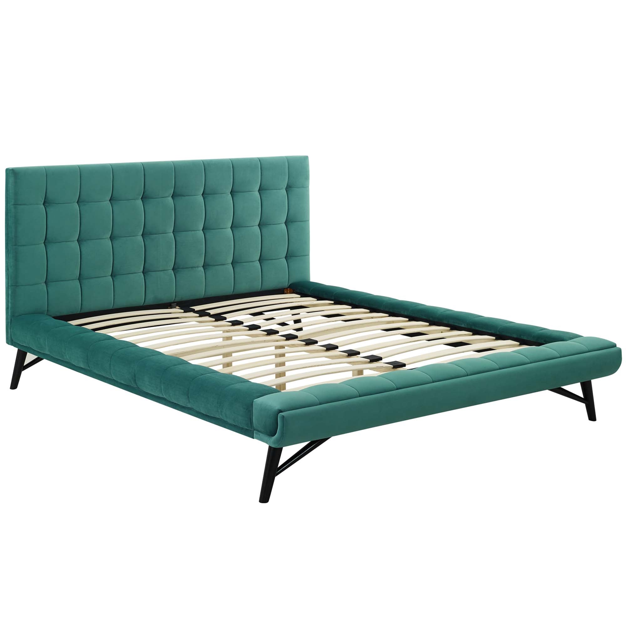Julia Biscuit Tufted Performance Velvet Queen Platform Bed, Teal
