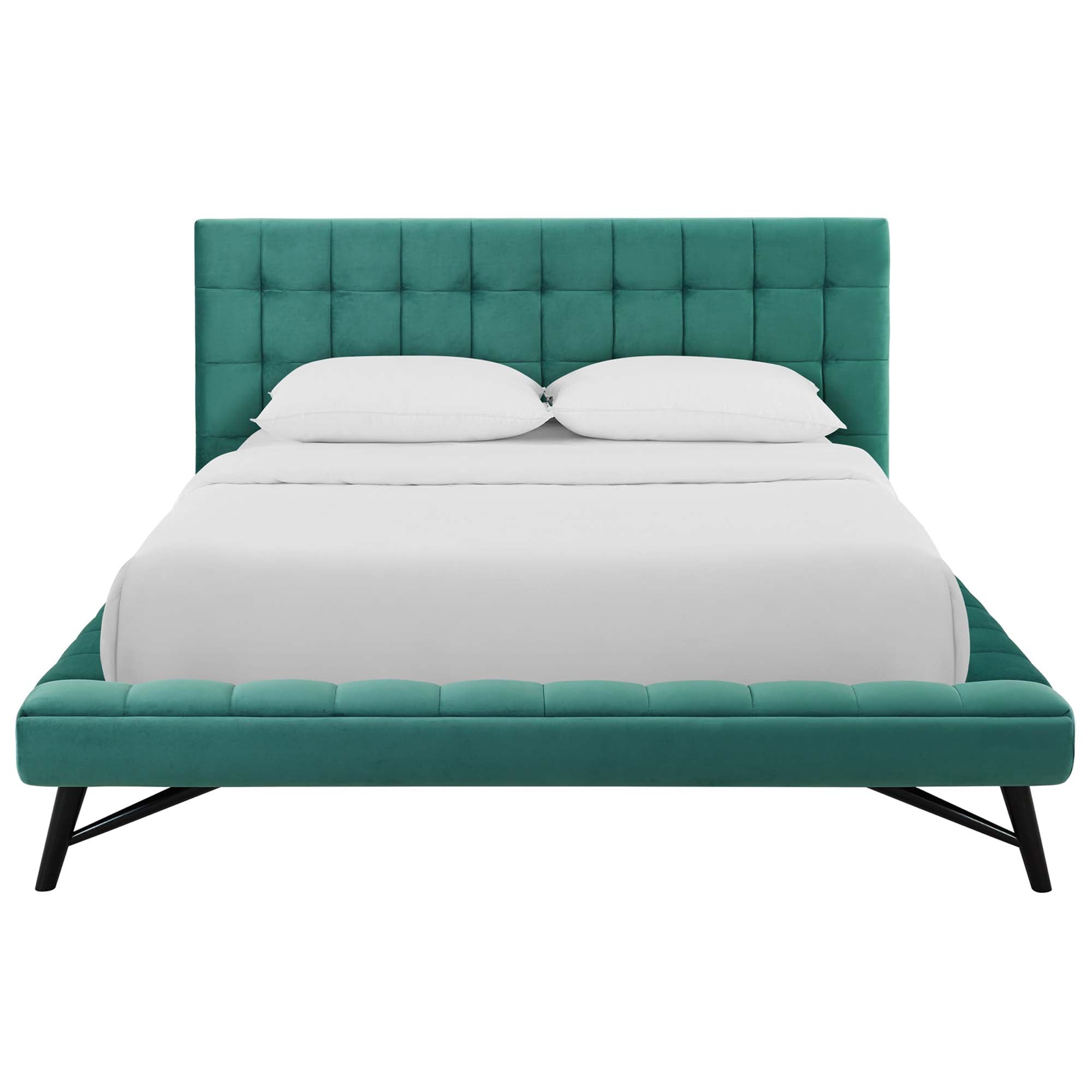 Julia Biscuit Tufted Performance Velvet Queen Platform Bed, Teal