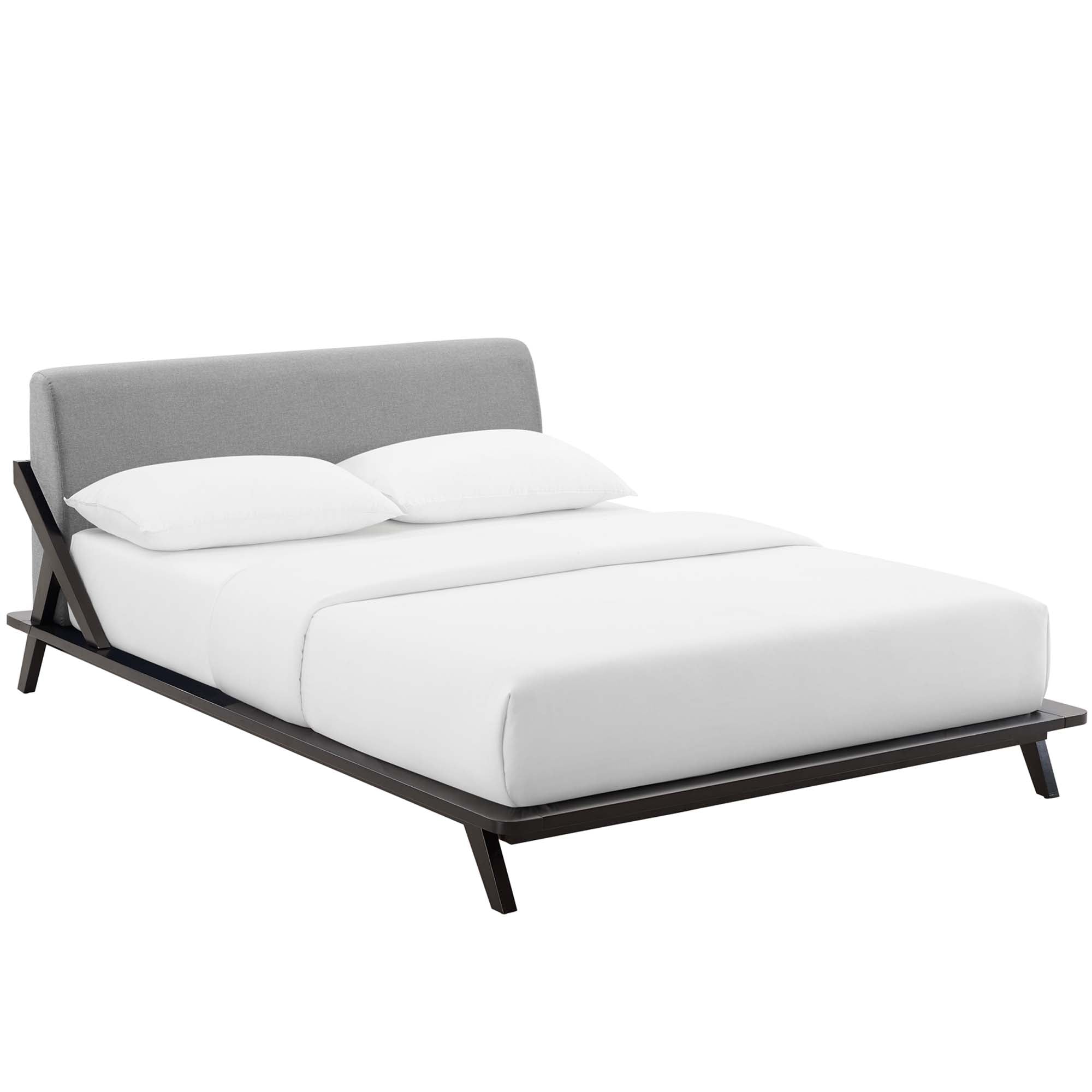 Luella Cappuccino Light Grey Queen Upholstered Fabric Platform Bed