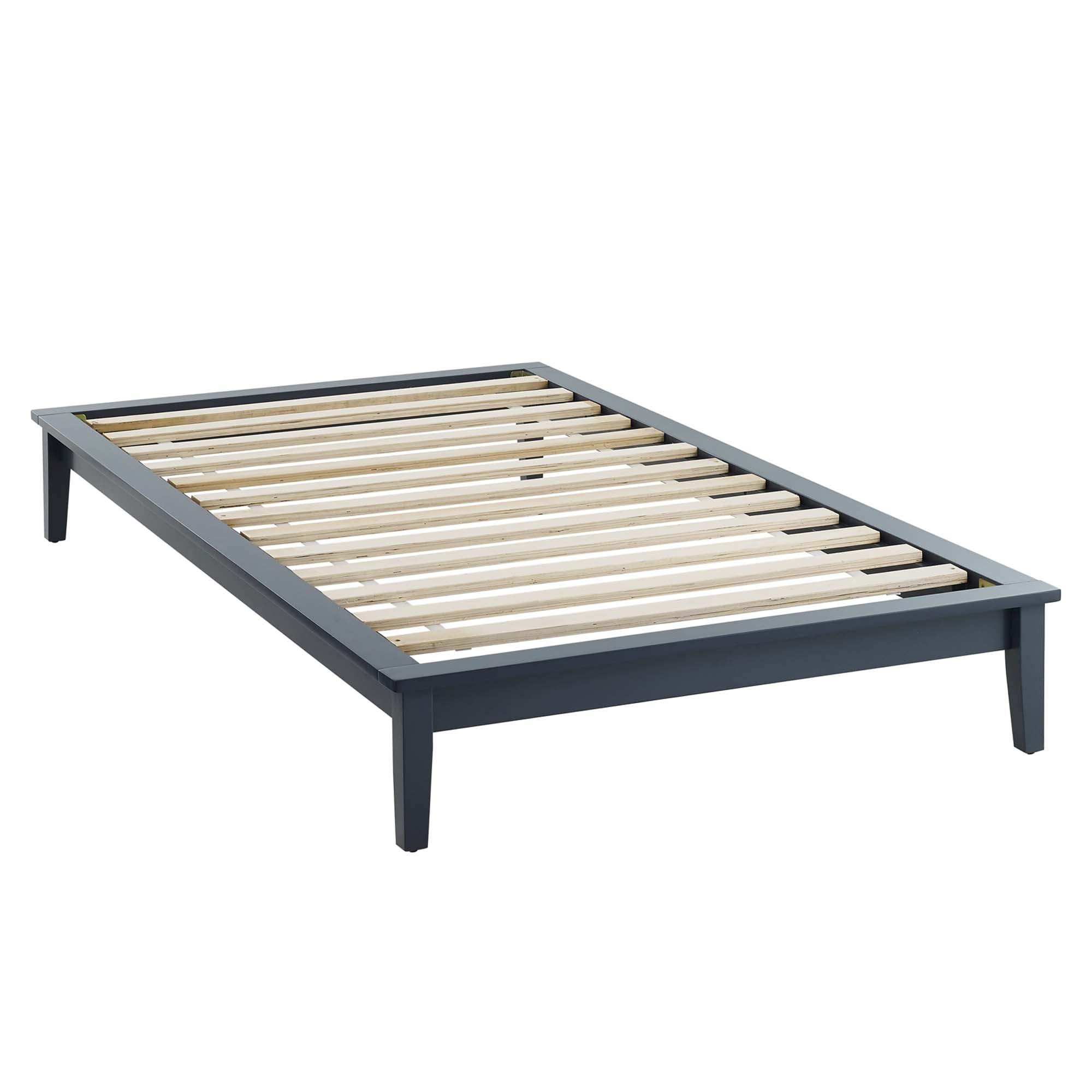 Baron Grey Twin Wood Platform Bed Frame  Rustic Solid Wood Design