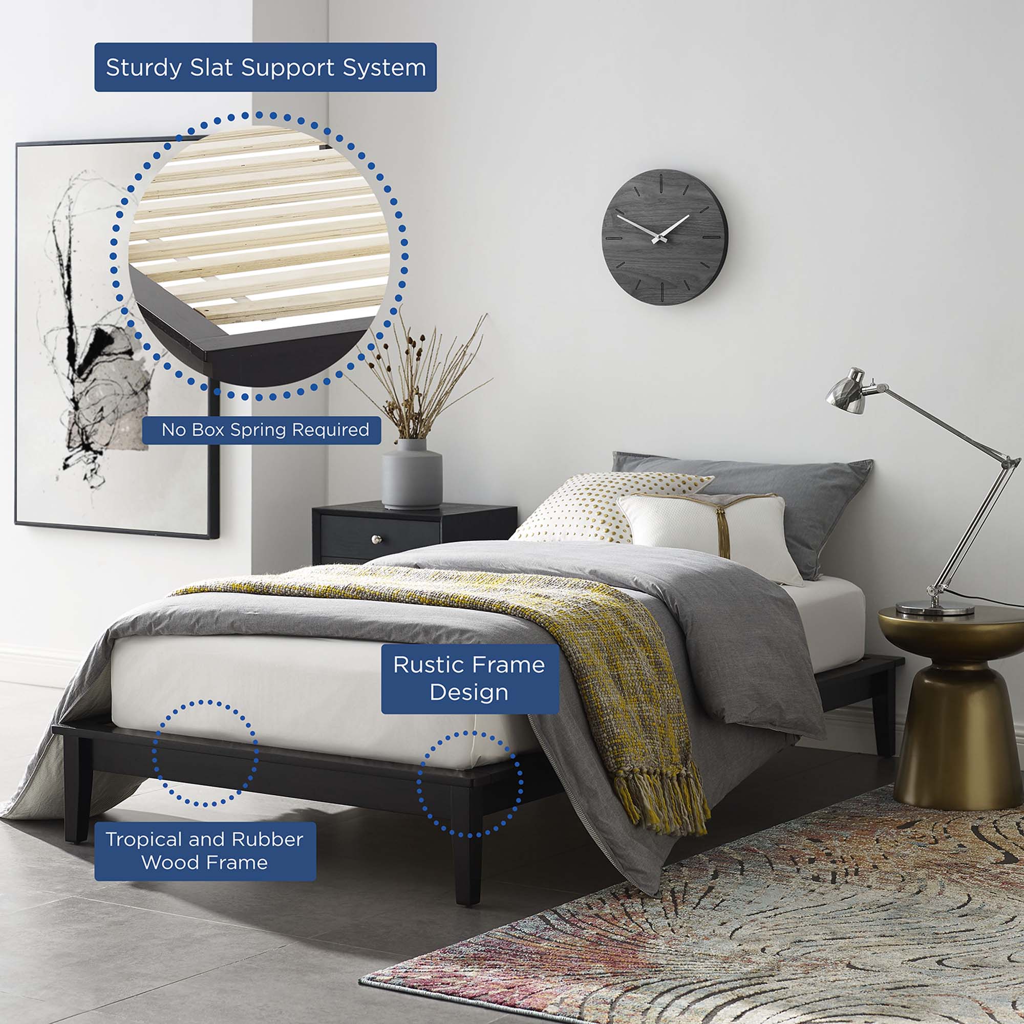 Lodge Wood Twin Platform Bed Frame, Walnut