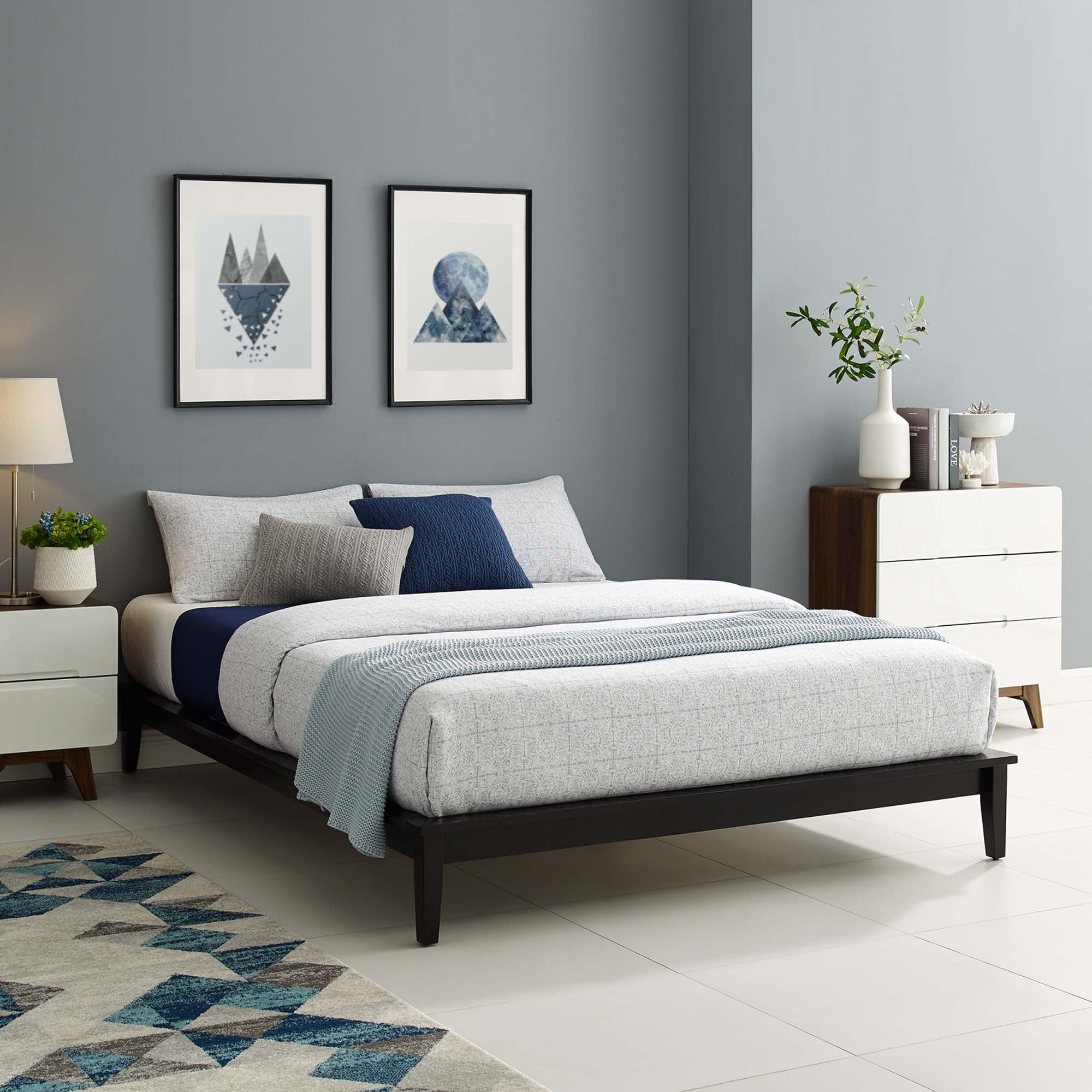 Lodge Wood Full Platform Bed Frame, Cappuccino