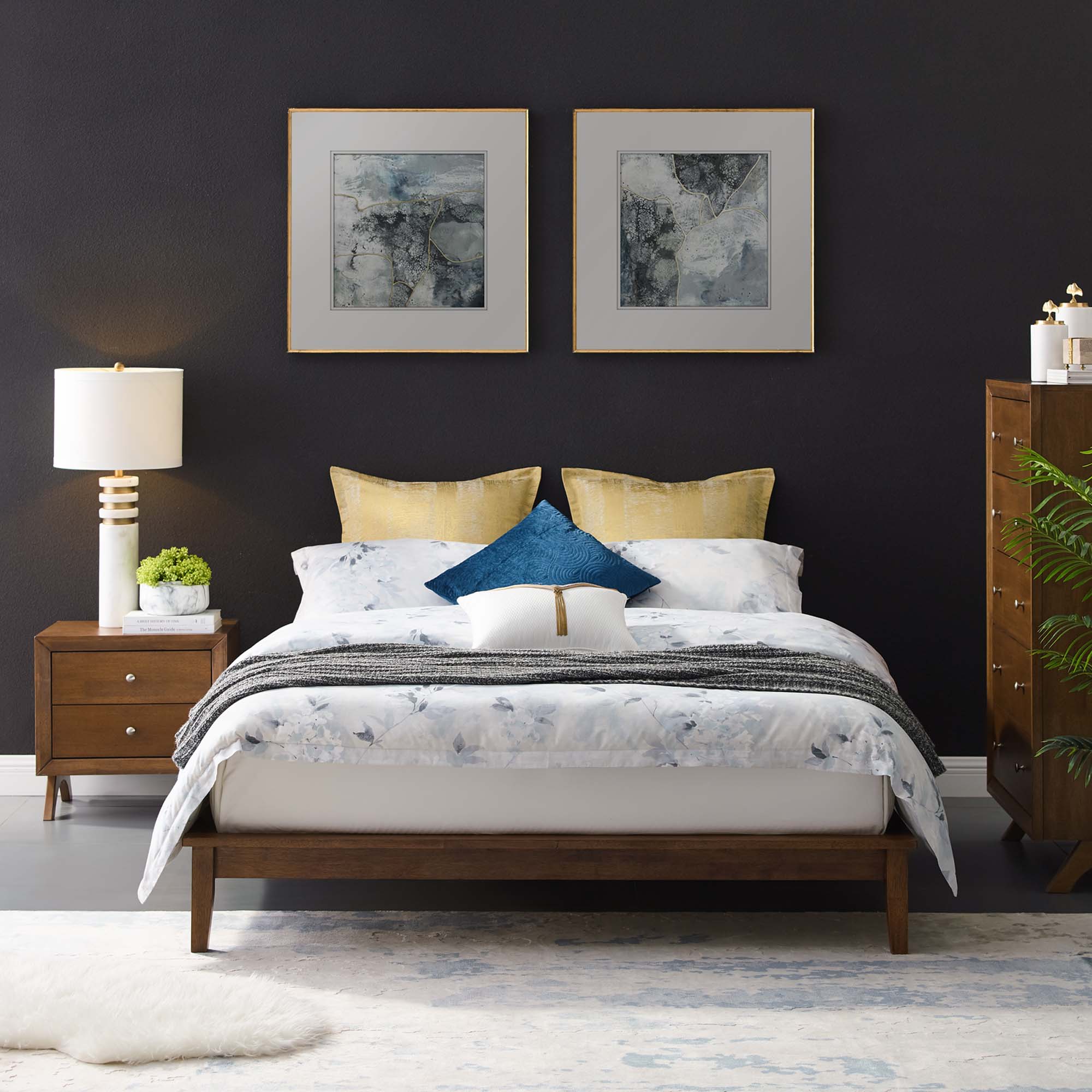 Lodge Wood Full Platform Bed Frame, Walnut