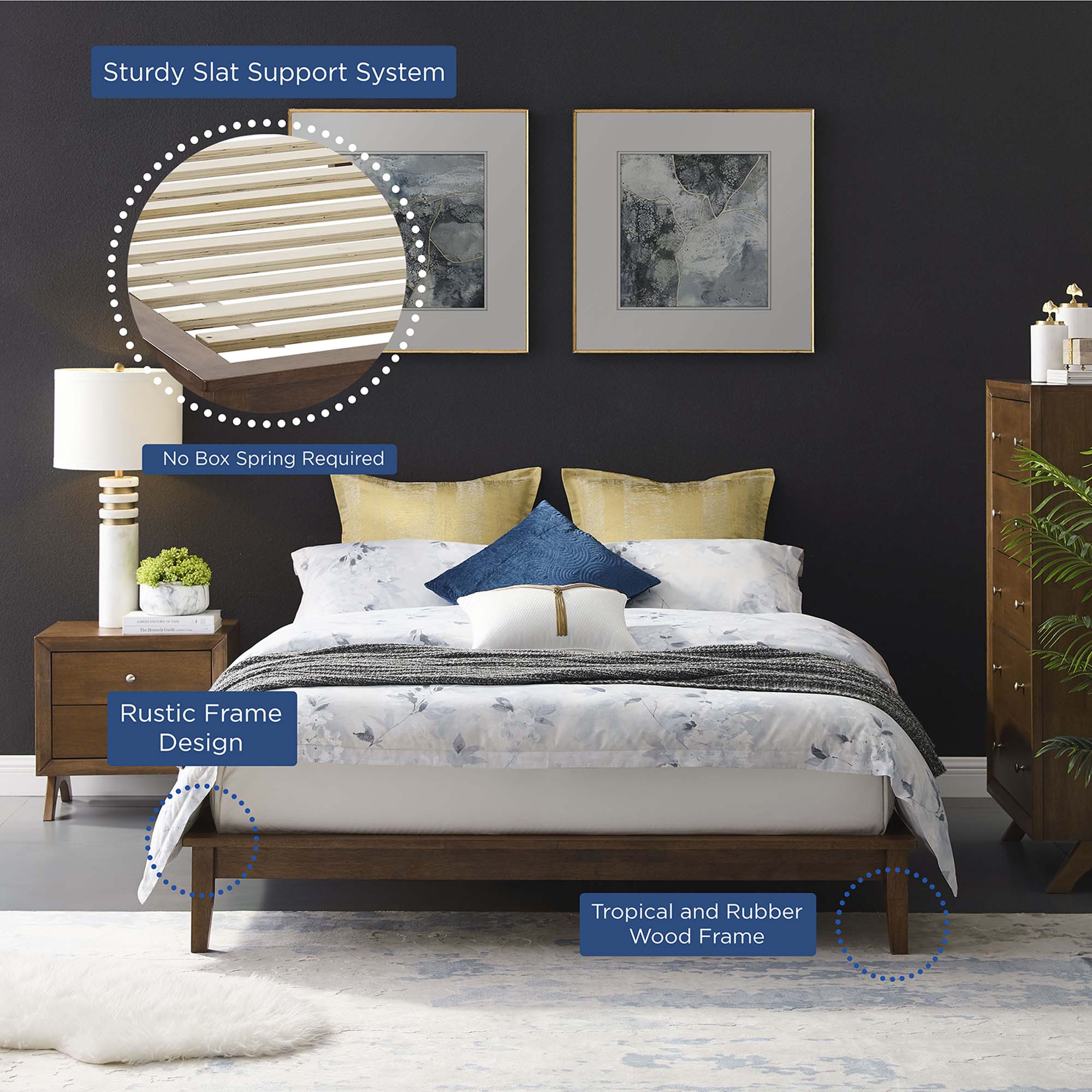 Viscount Cappuccino Queen Wood Platform Bed Frame  Rustic Authentic Design