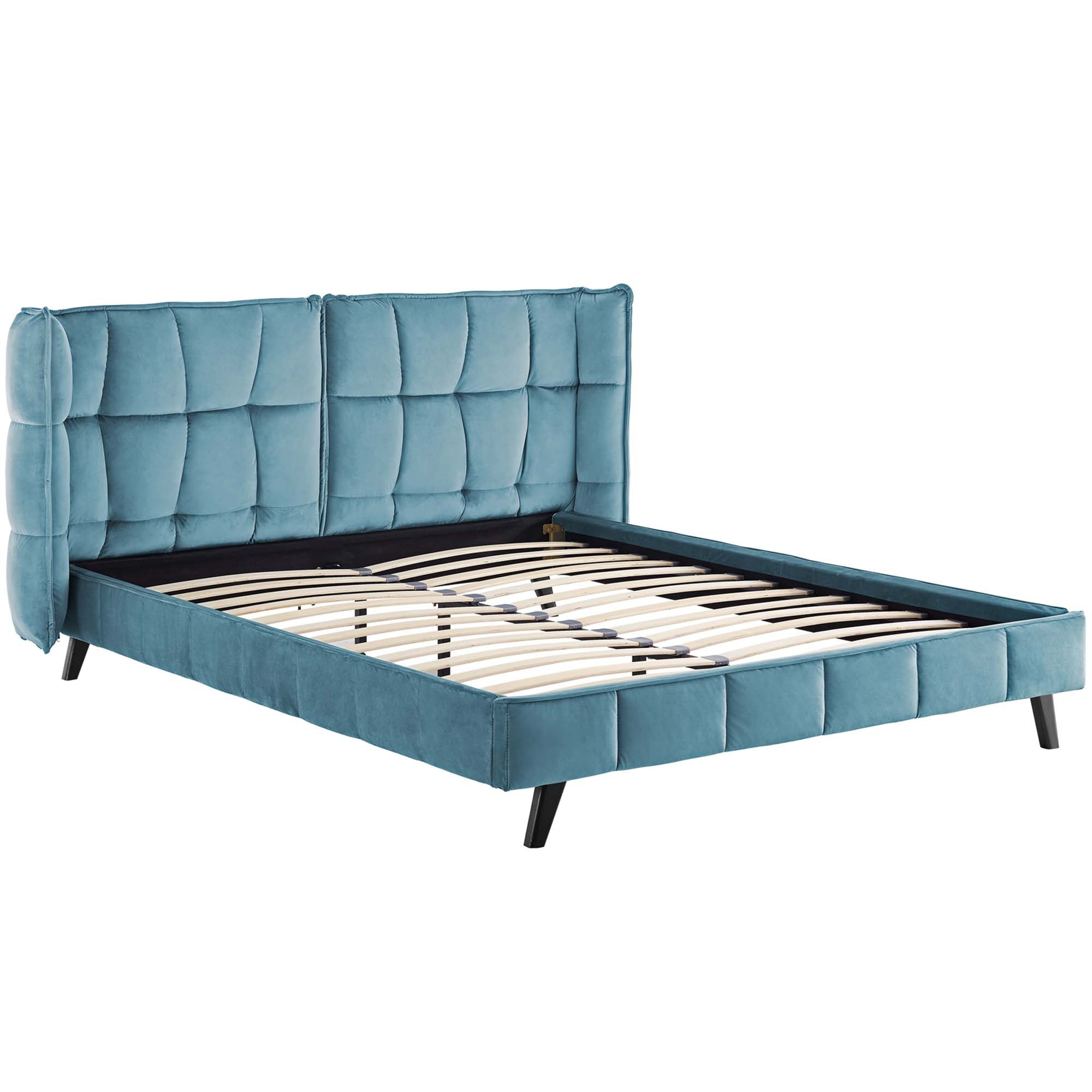 Makenna Sea Queen Performance Velvet Platform Bed