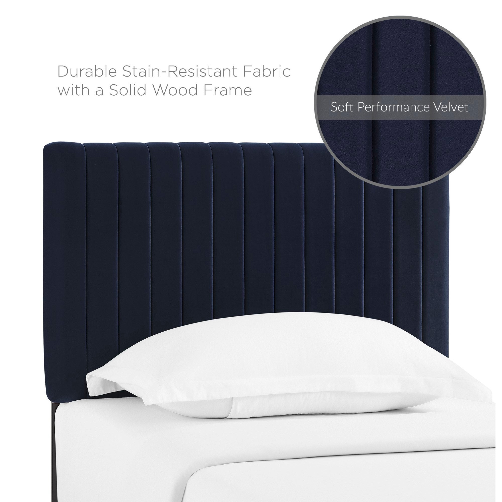 Keira Performance Velvet Twin Headboard, Midnight Blue
