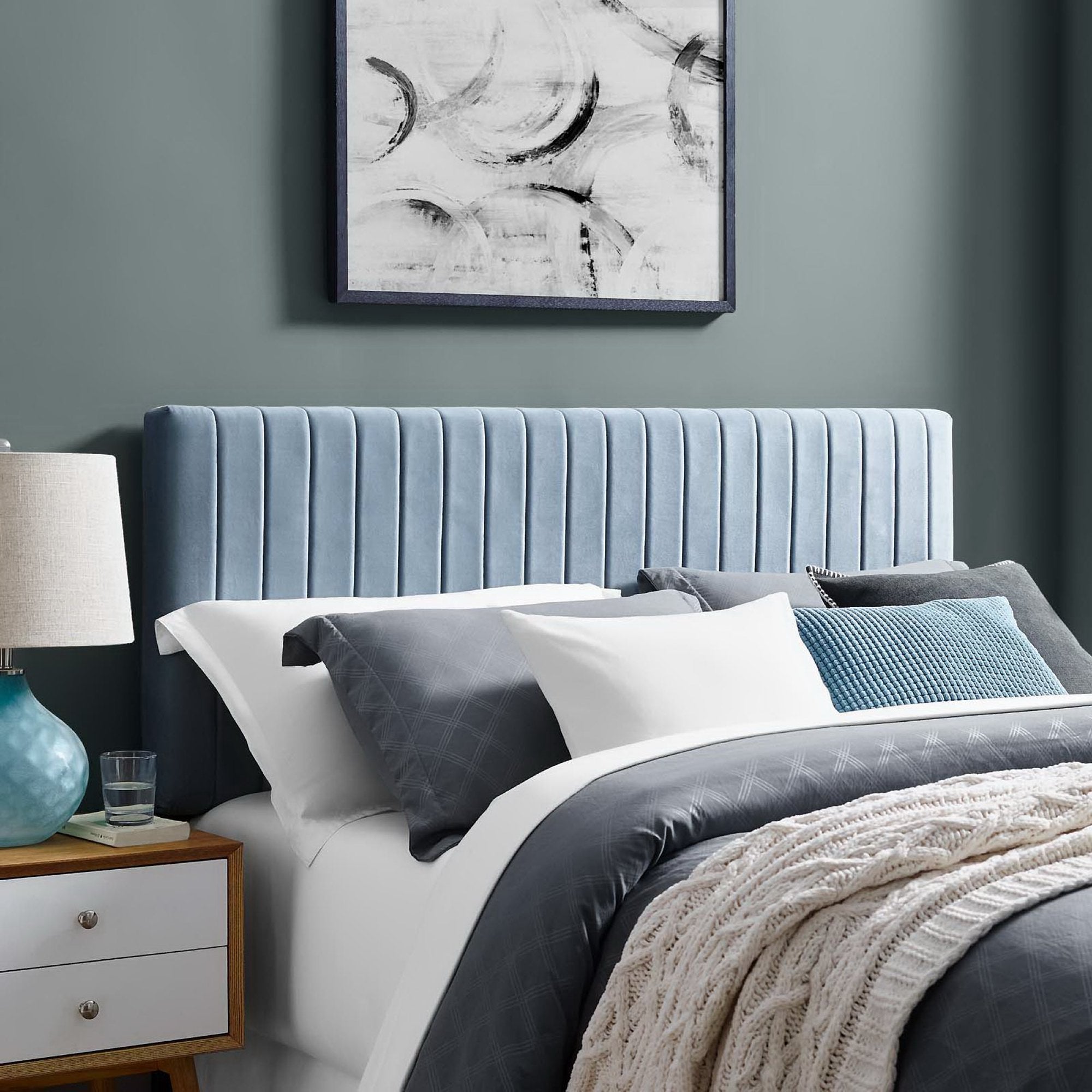 Keira Performance Velvet Full / Queen Headboard, Light Blue