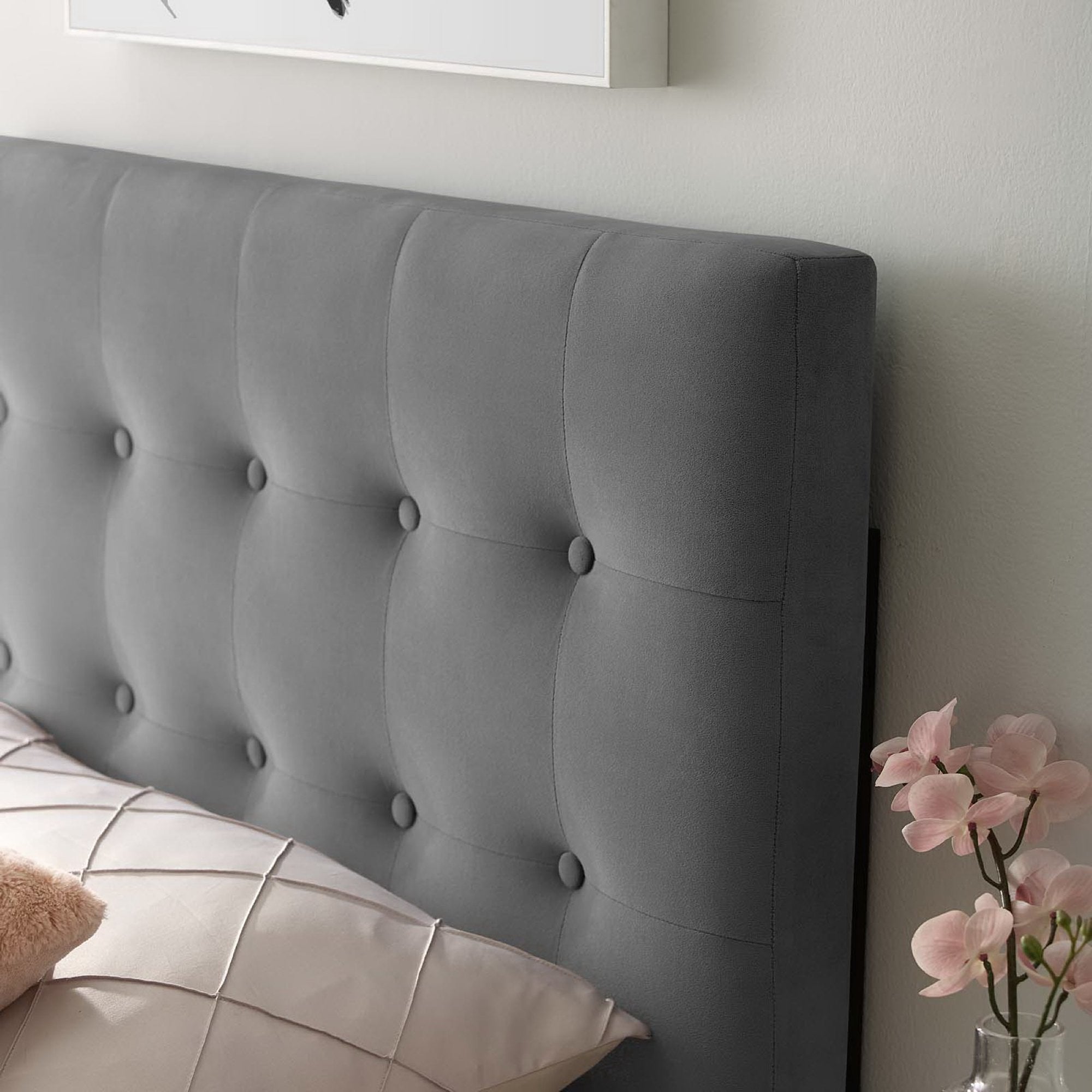 Emily Biscuit Tufted Performance Velvet Twin Headboard, Gray
