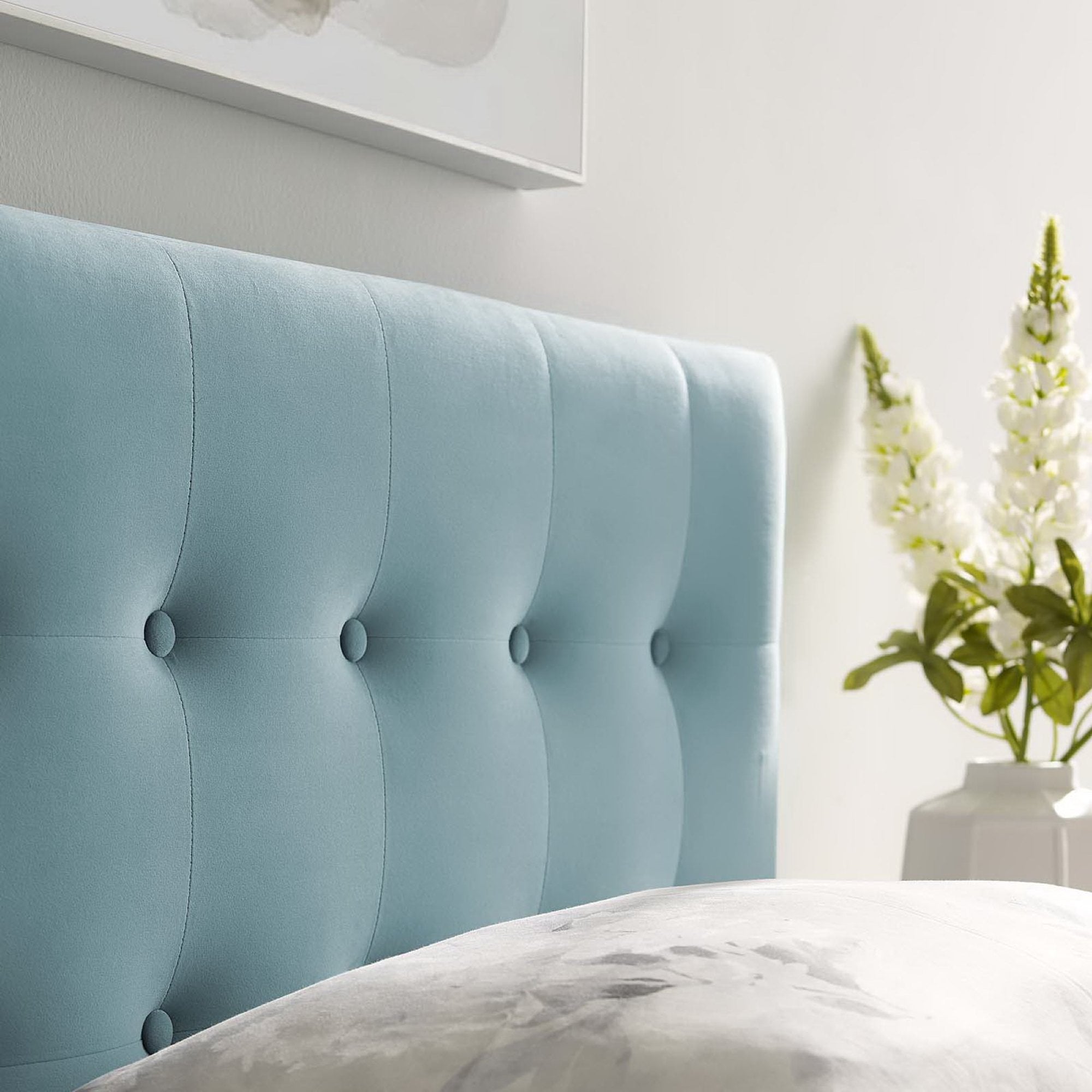 Emily Biscuit Tufted Performance Velvet Twin Headboard, Light Blue