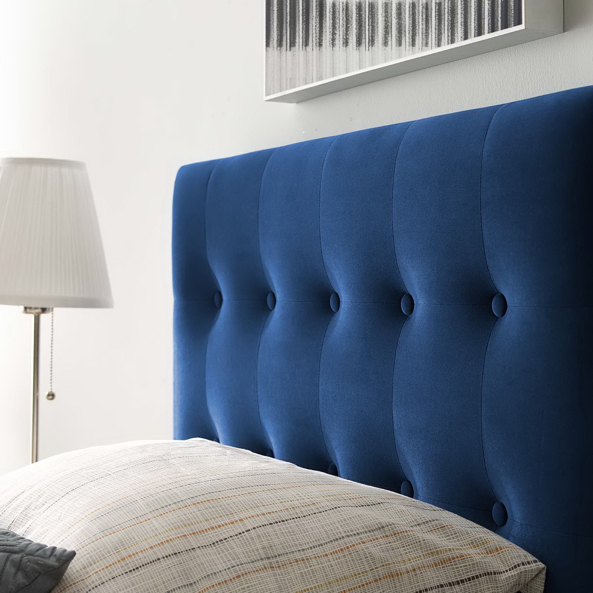 Emily Biscuit Tufted Performance Velvet Twin Headboard, Navy