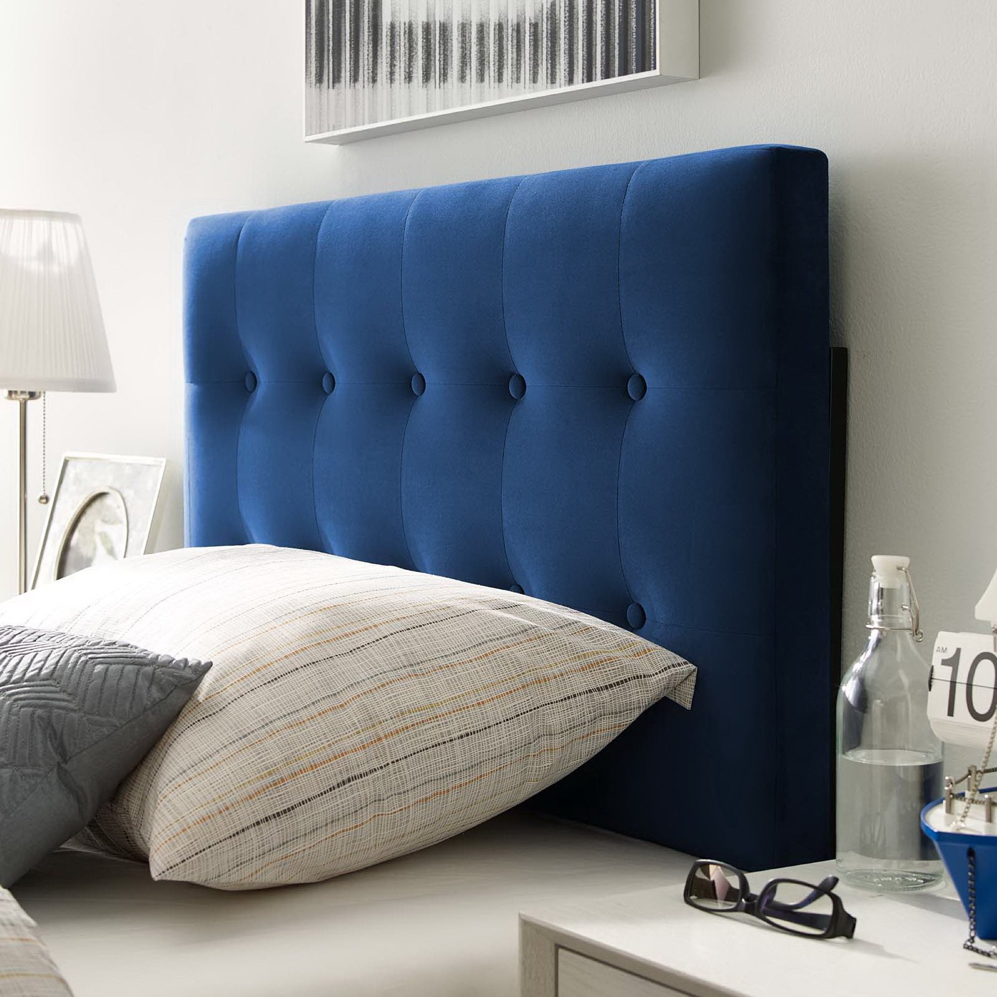 Emily Biscuit Tufted Performance Velvet Twin Headboard, Navy