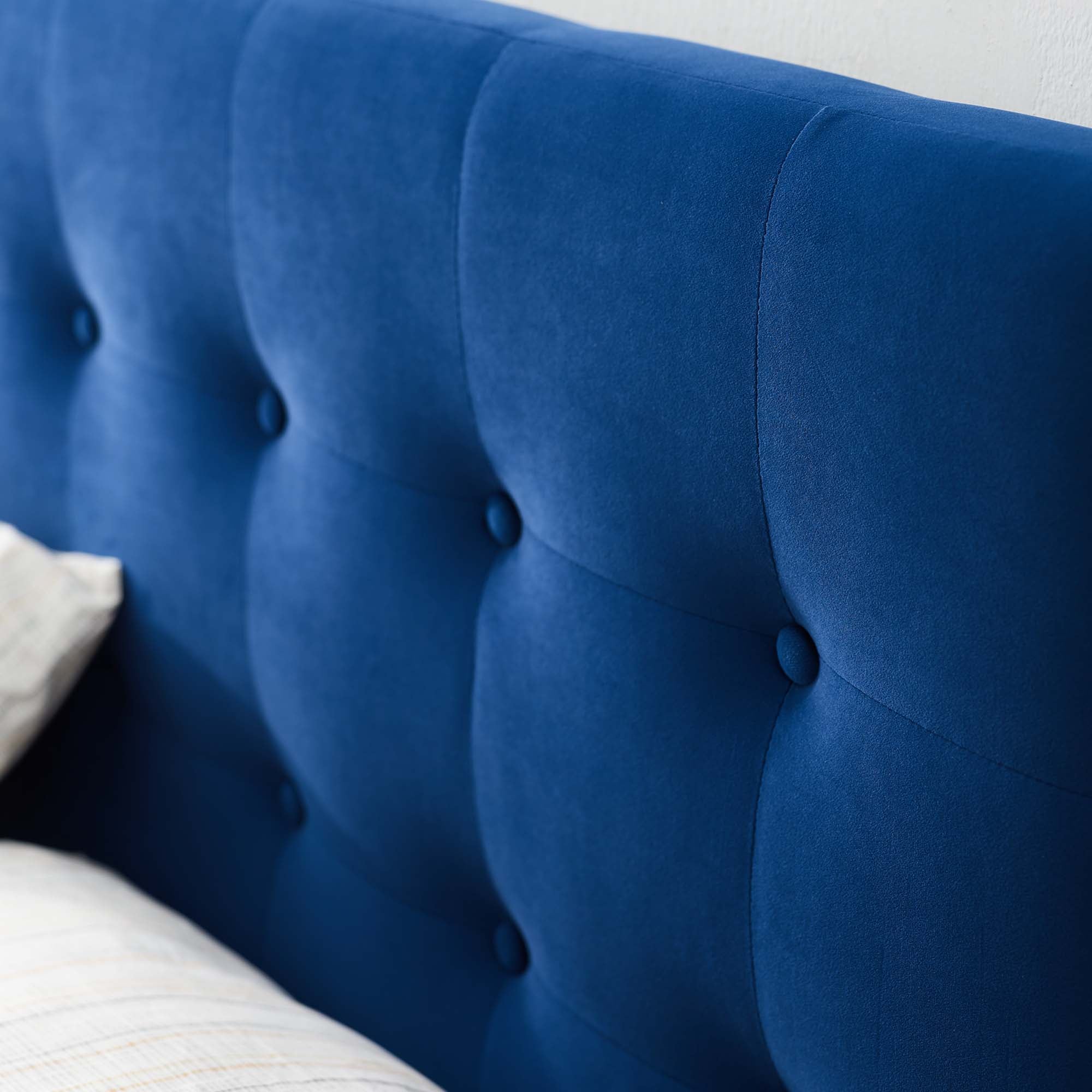 Emily Biscuit Tufted Performance Velvet Queen Headboard, Navy