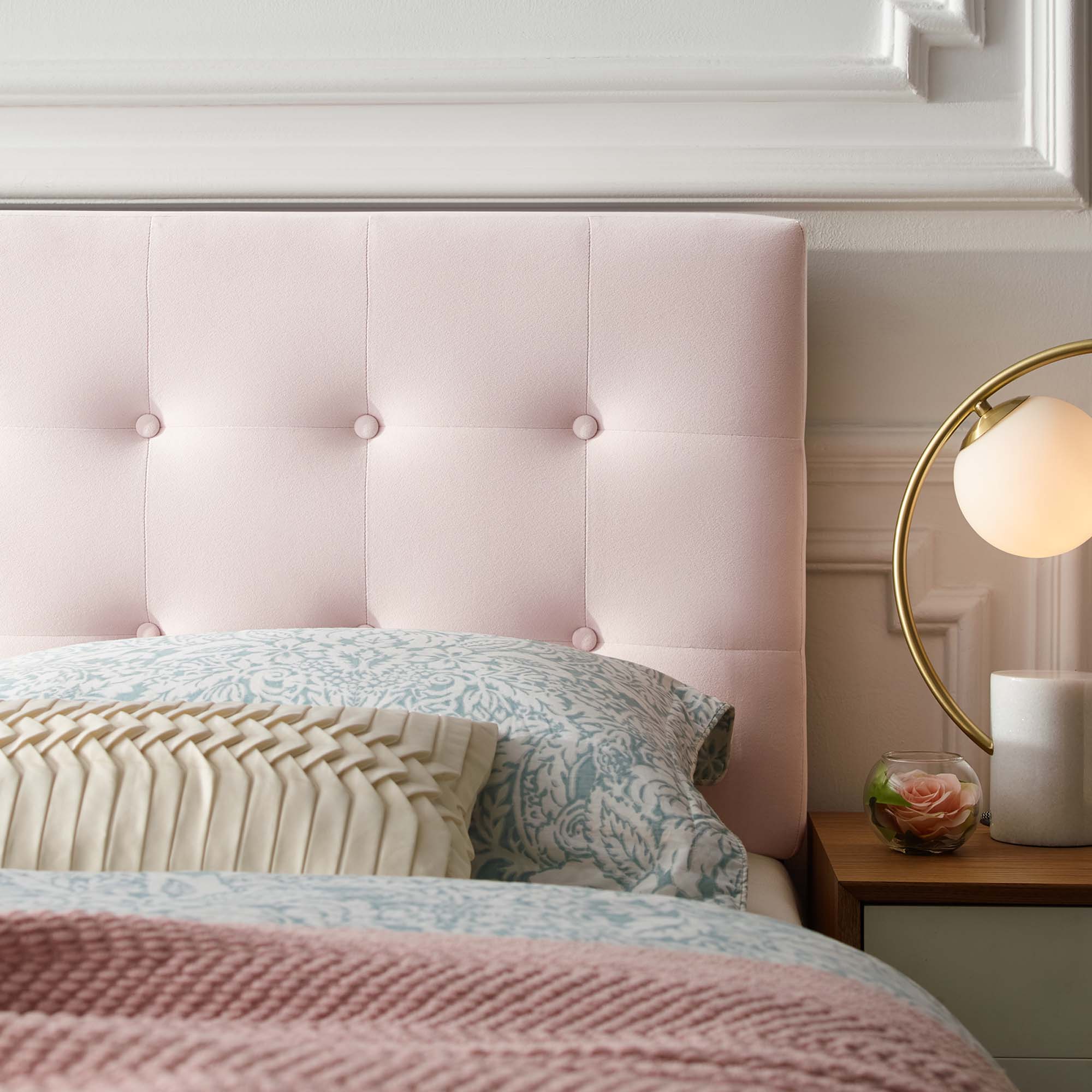 Emily Biscuit Tufted Performance Velvet Queen Headboard, Pink